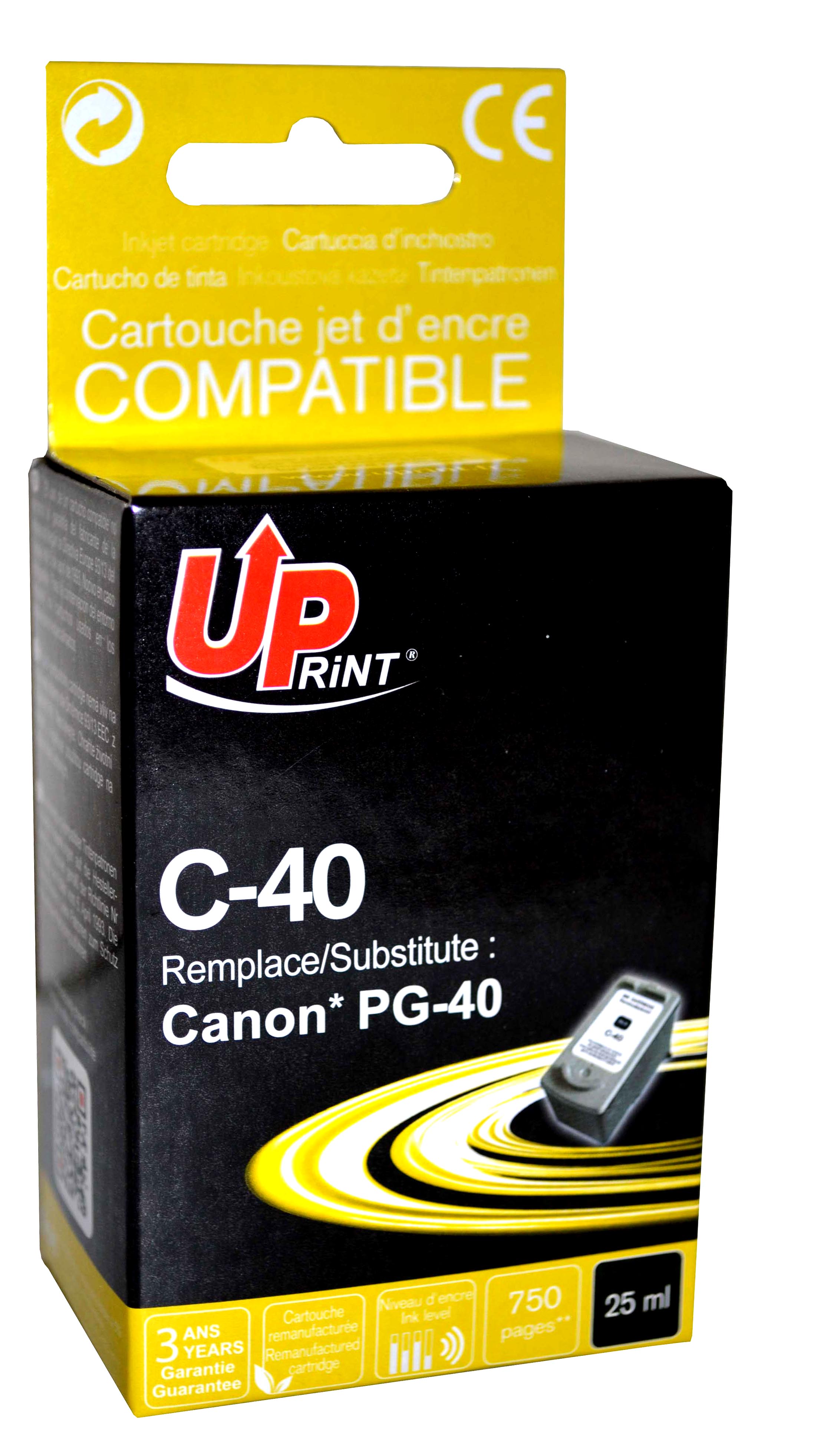 Uprint cartouche remanufacturée CANON PG40 remplace 0615B001 Noir