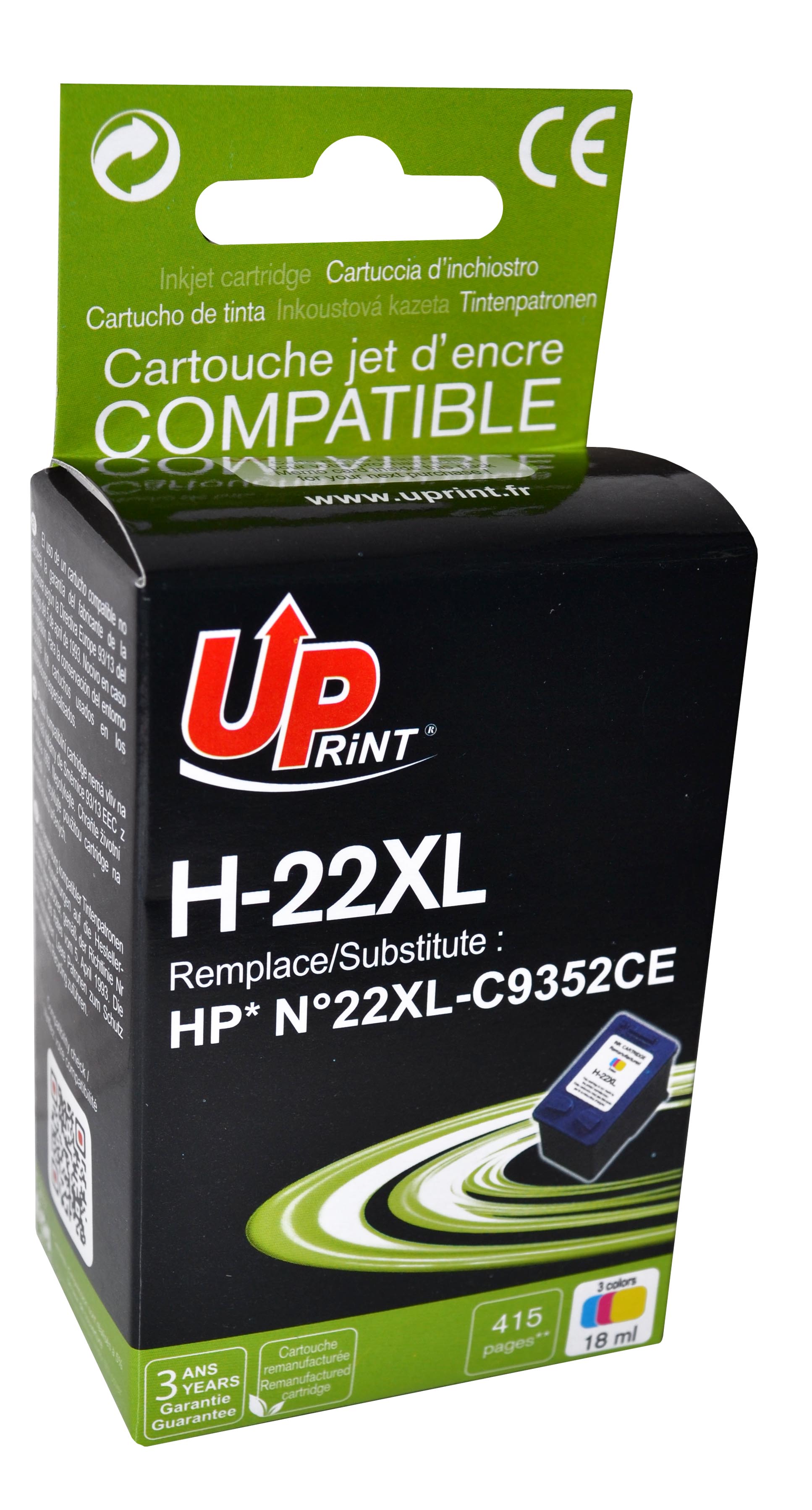 Uprint cartouche remanufacturée HP N°22 remplace C9352CE Couleur