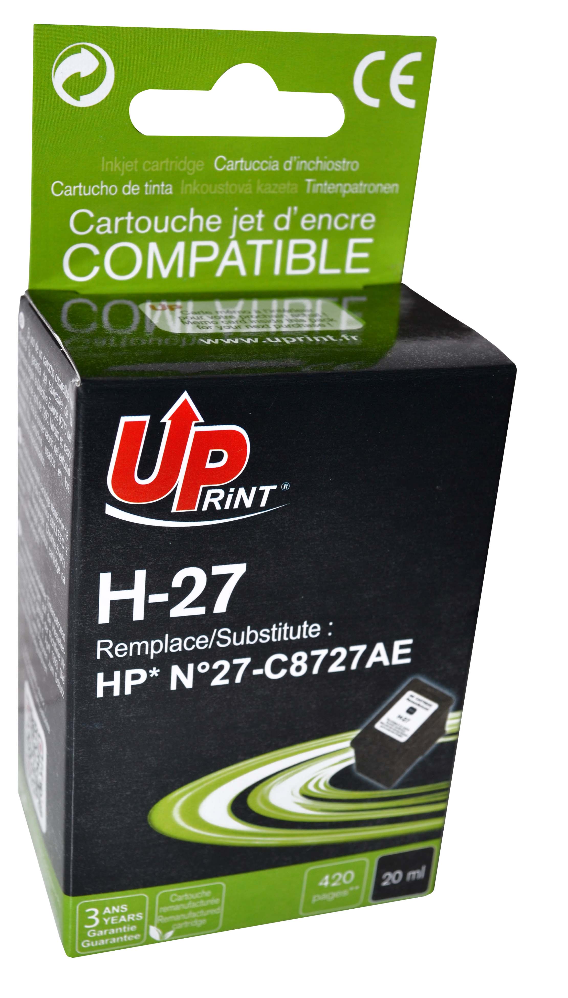 Uprint cartouche remanufacturée HP N°27 remplace C8727 Noir