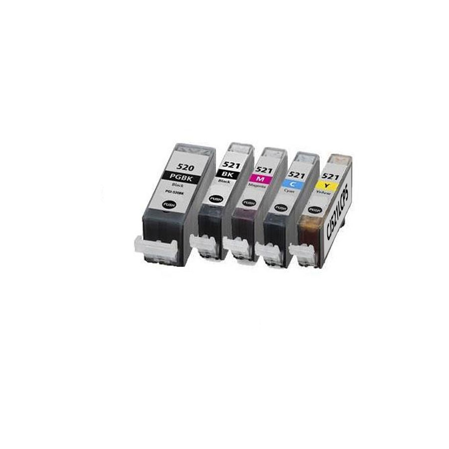 Pack 5 cartouches compatible CANON PGI520/CLI521 remplace 2932B001 N/N/C/M/J