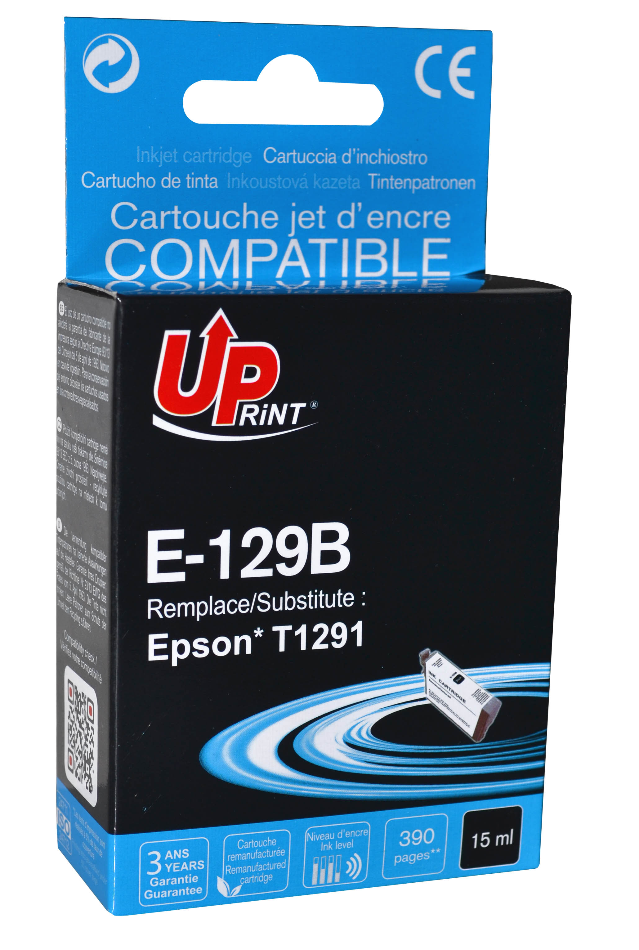 Uprint cartouche remanufacturée EPSON T1291 remplace C13T12914011 Noir