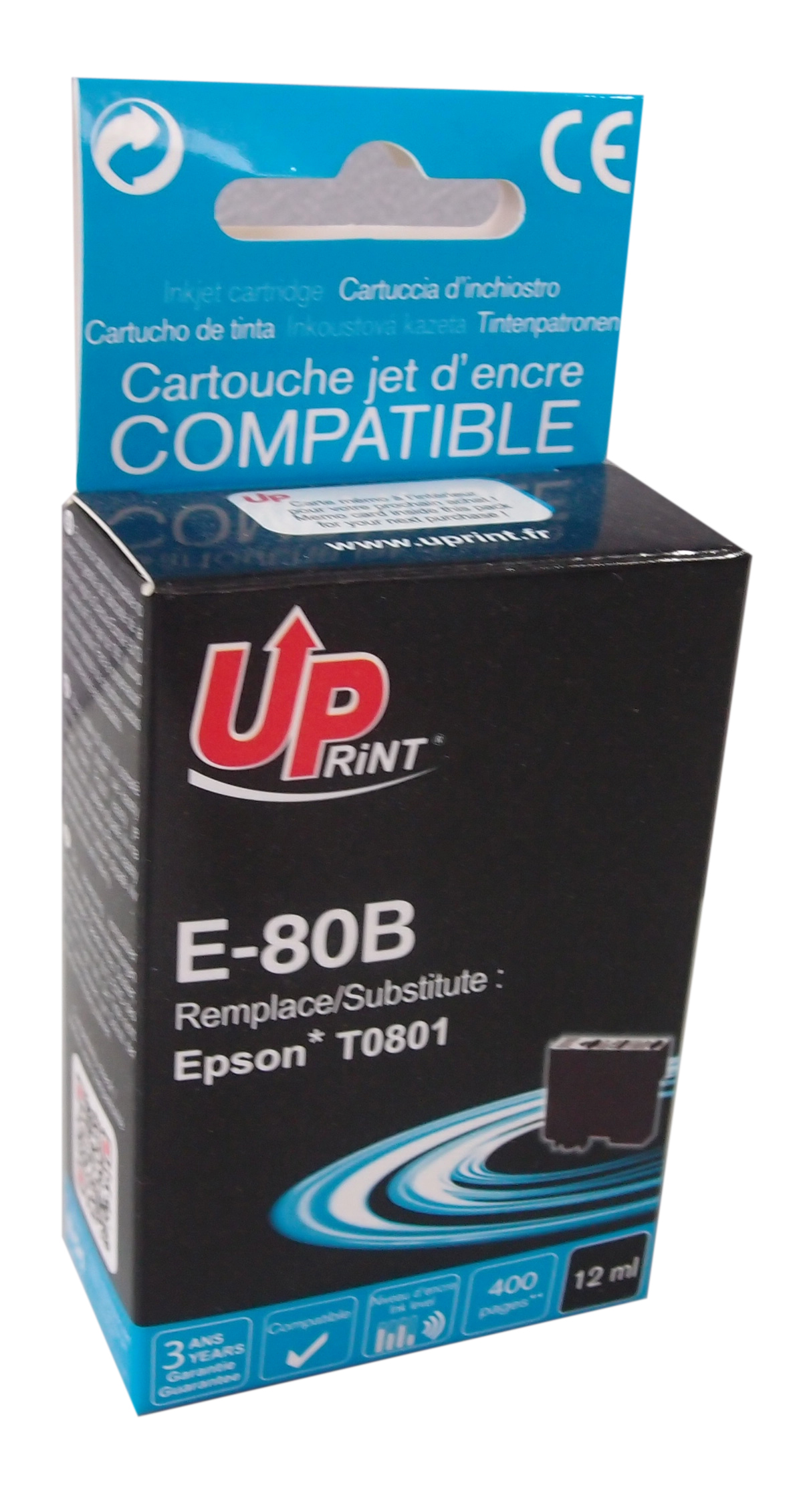 Uprint cartouche compatible EPSON T0801 remplace C13T08014011 Noir