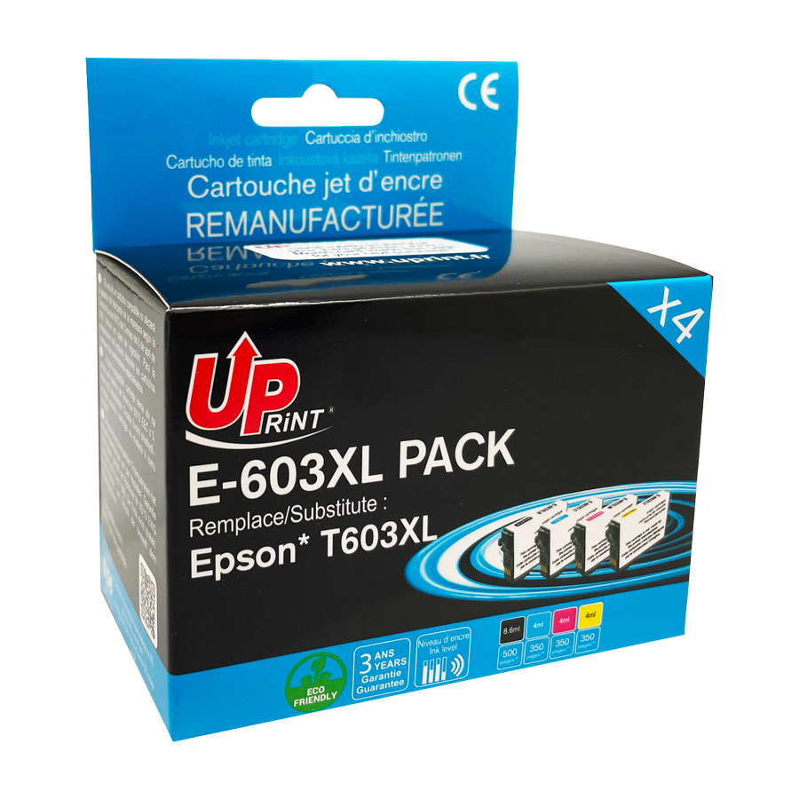 Uprint PACK 4 cartouches remanufacturéeS EPSON 603XL remplace C13T03A64010 N/C/M/J