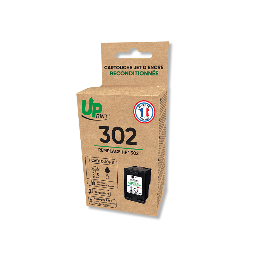 Uprint cartouche remanufacturée en France HP N°302 - REMPLACE F6U66AE Noire