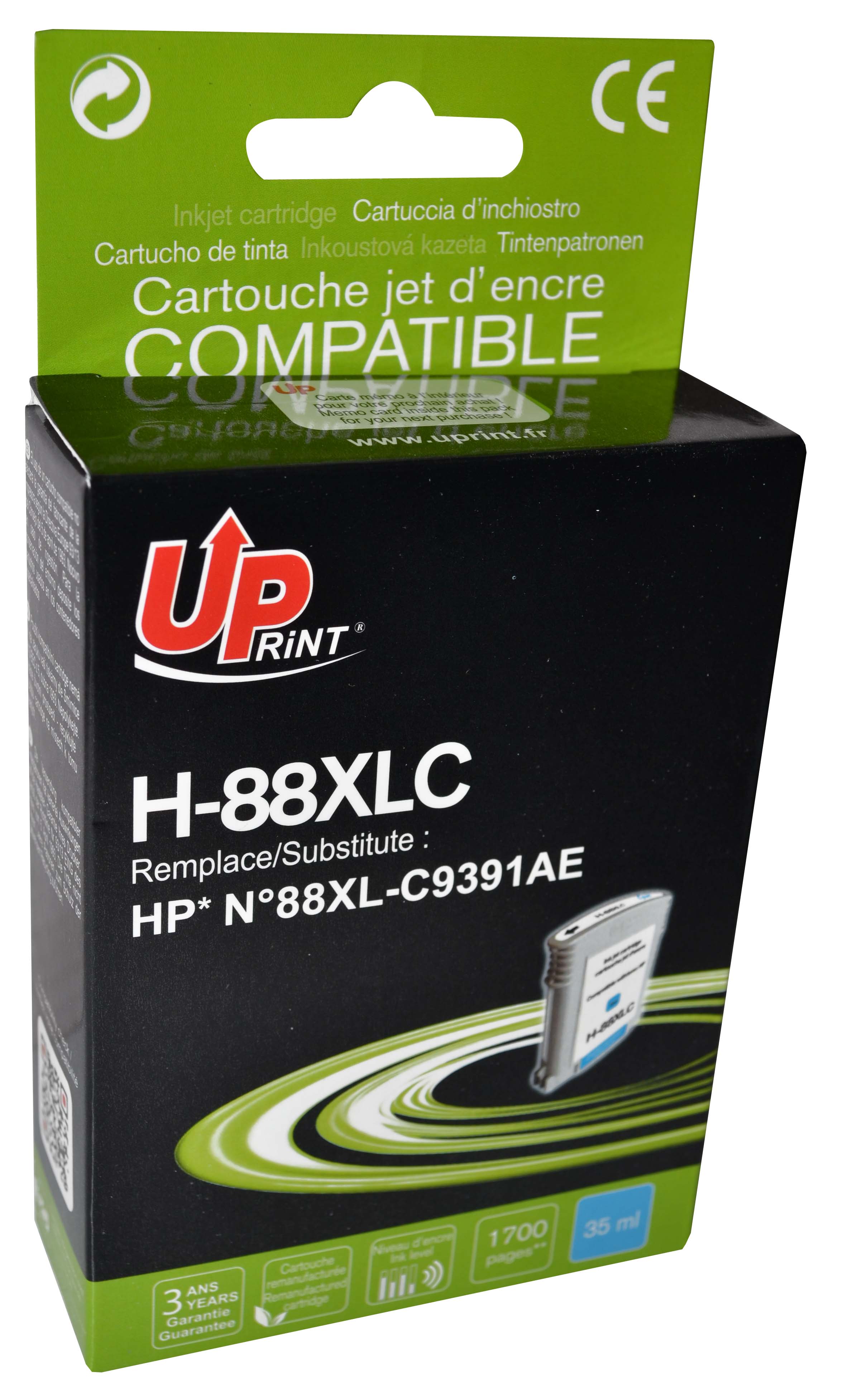 Uprint H-88XLC C cartouche compatible avec HP N°88XL - C9391AE