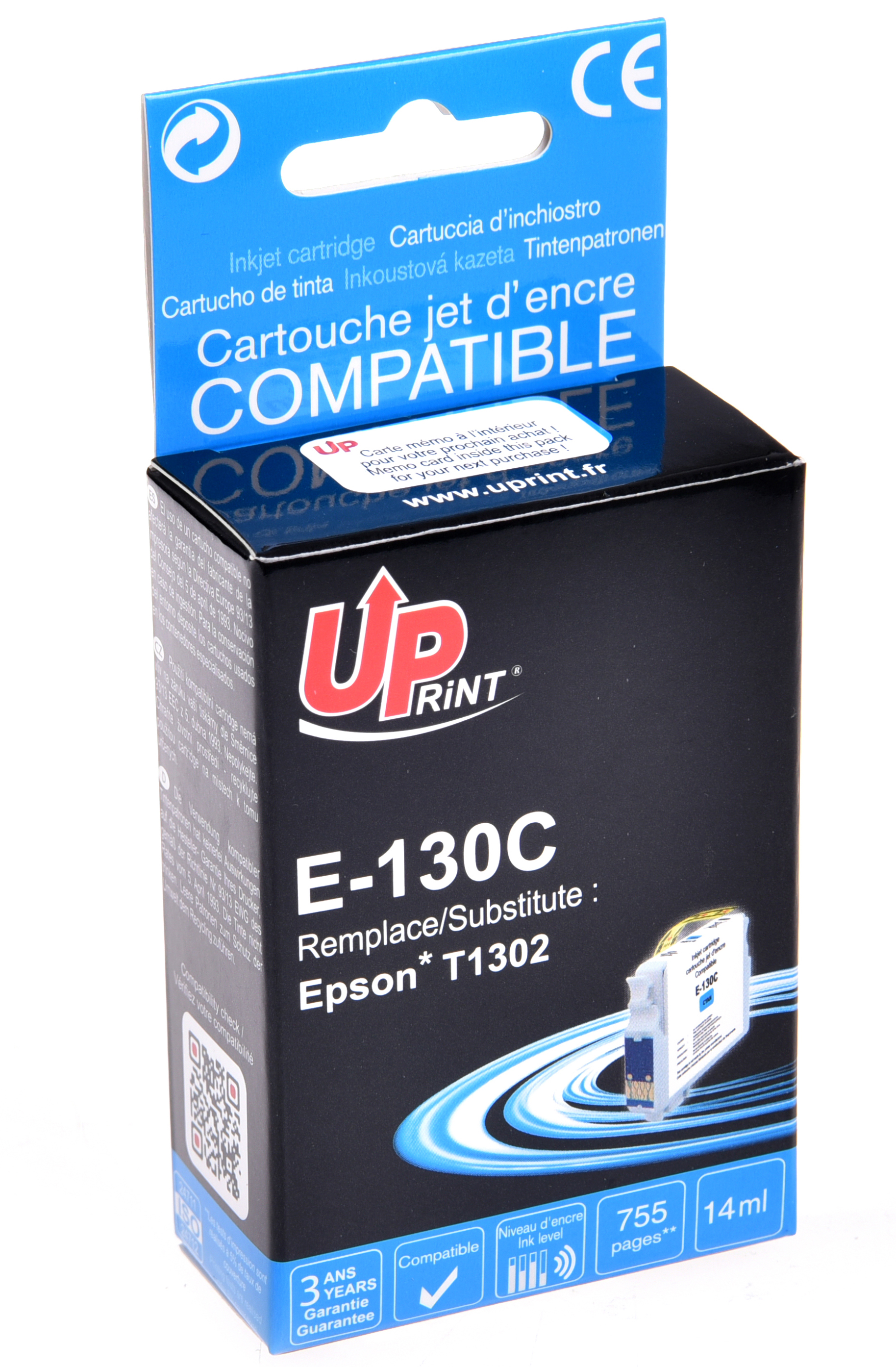 Uprint cartouche compatible EPSON T1302 remplace C13T13024011 Cyan