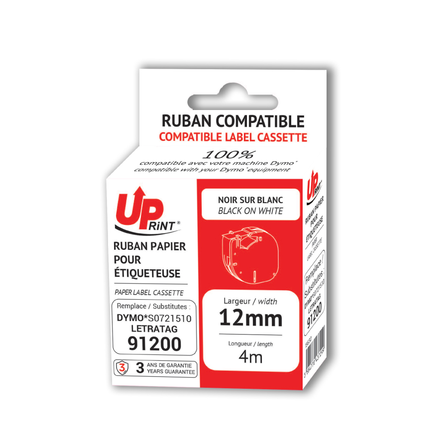 Uprint DR21510 Noir SUR BLANC cassette DE ruban pour étiqueteuse compatible avec DYMO 91200/S0721510