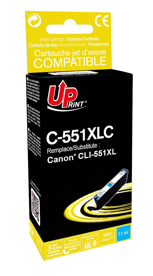 Uprint cartouche remanufacturée CANON CLI551XL remplace 6444B001 Cyan