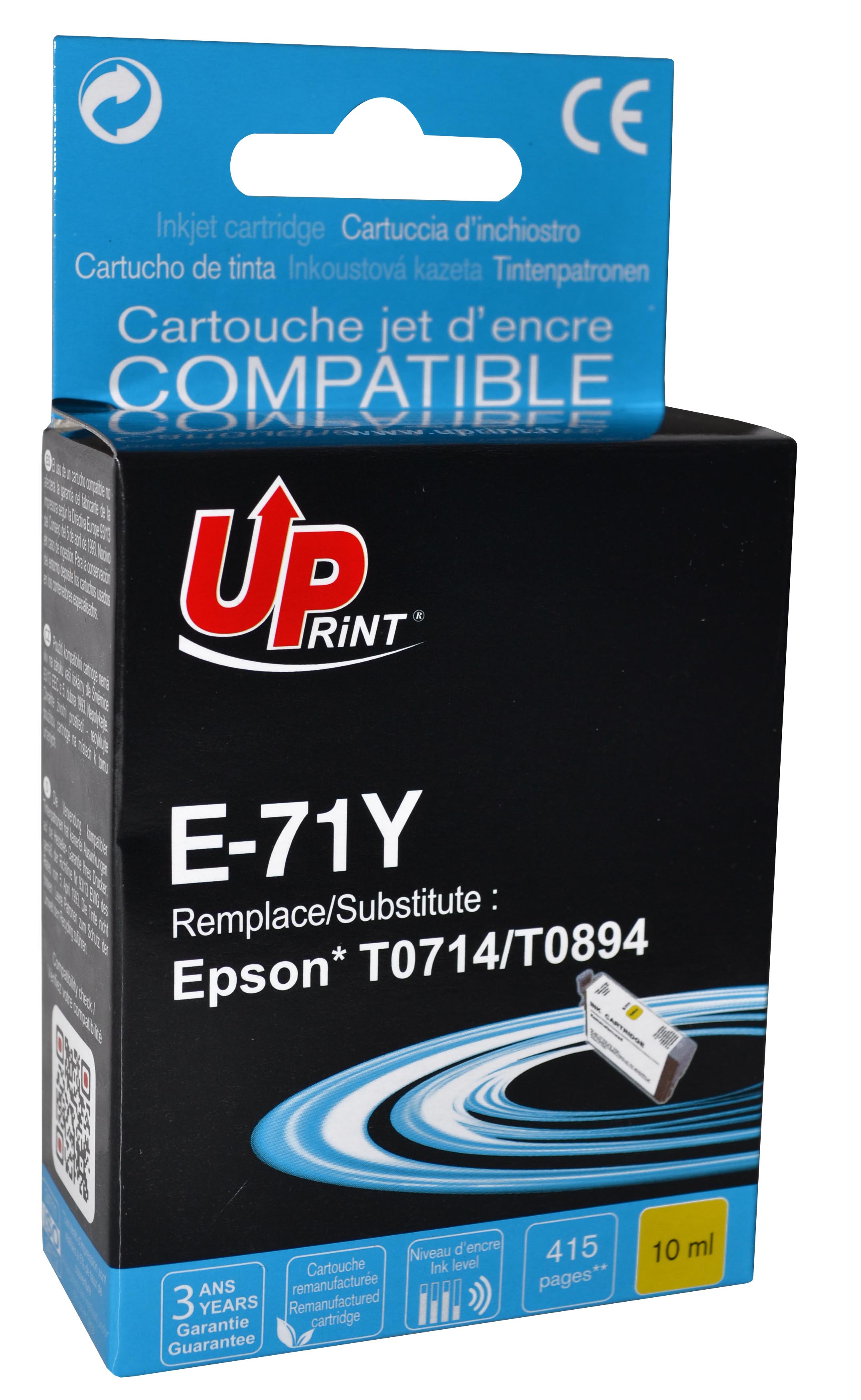Uprint cartouche remanufacturée EPSON T0714 remplace C13T07144012 Jaune