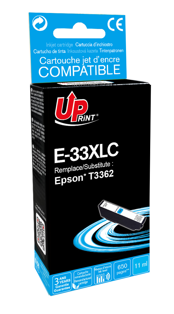 Uprint cartouche remanufacturée EPSON 33XL remplace C13T33624012 Cyan
