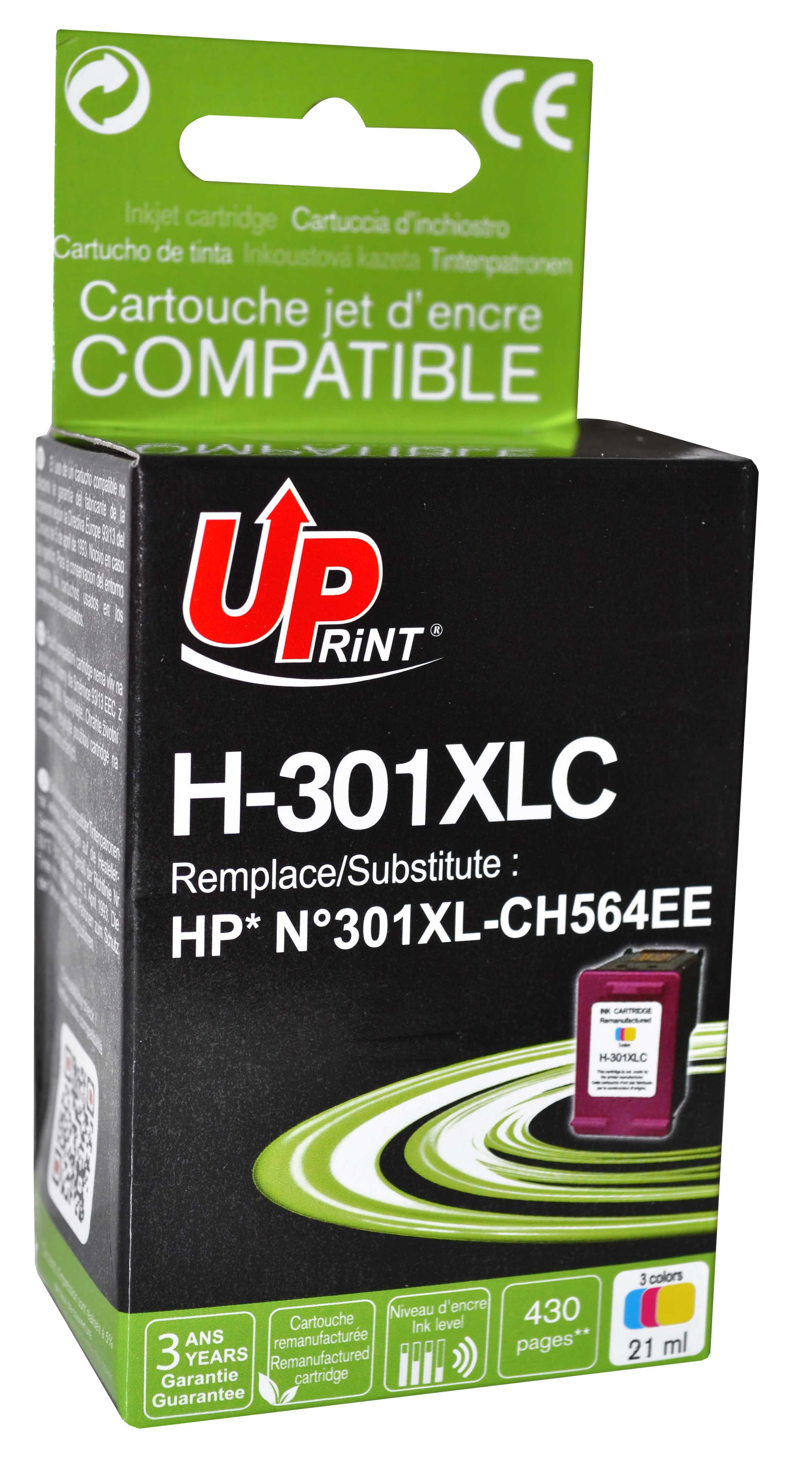 Uprint cartouche remanufacturée HP N°301XL remplace CH564EE Couleur