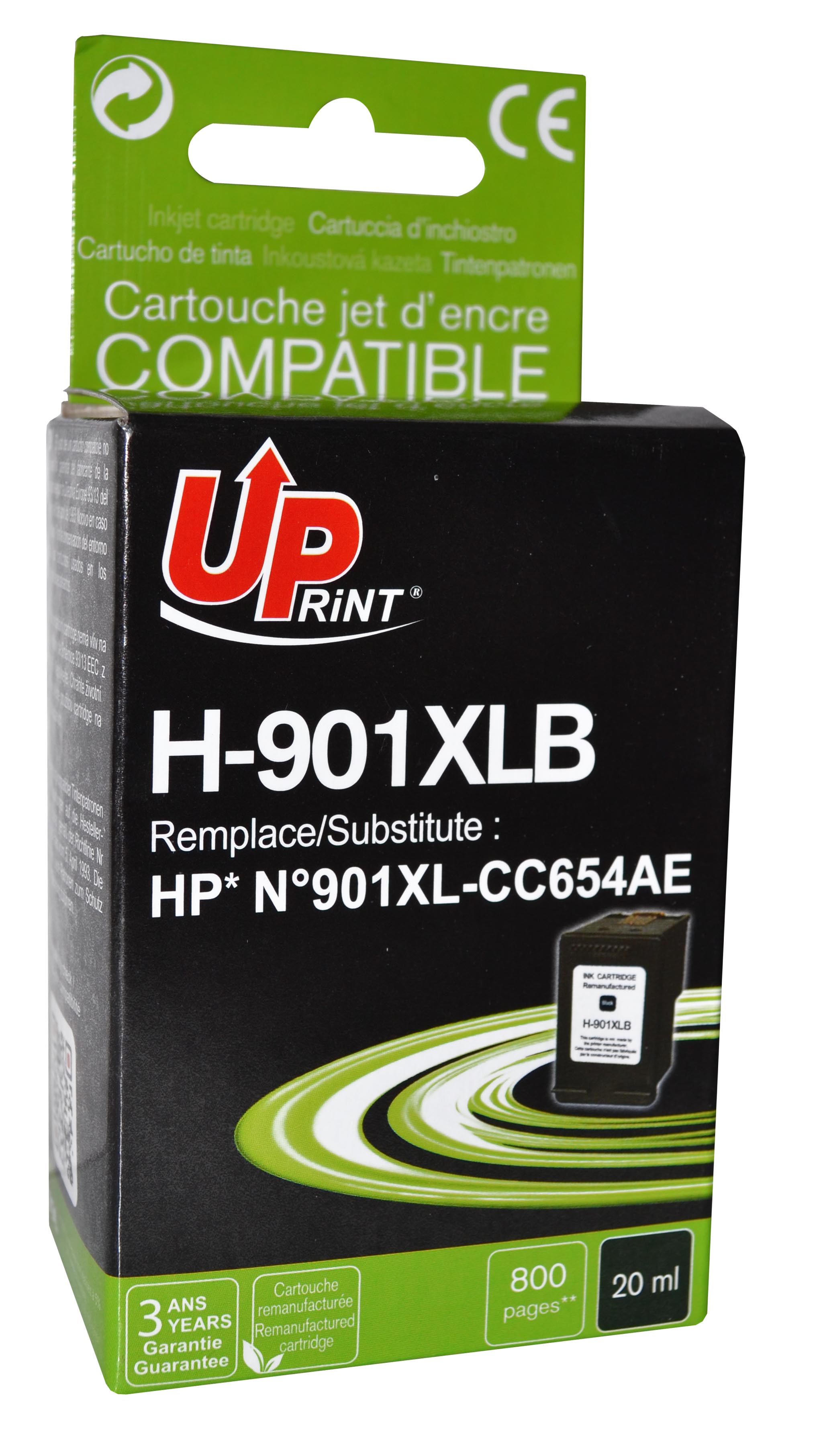 Uprint cartouche remanufacturée HP N°901XL remplace CC654AE Noir