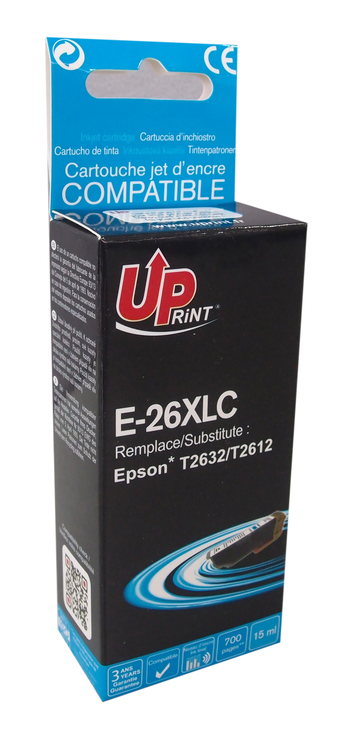 Uprint cartouche compatible EPSON 26XL remplace C13T26324012 Cyan
