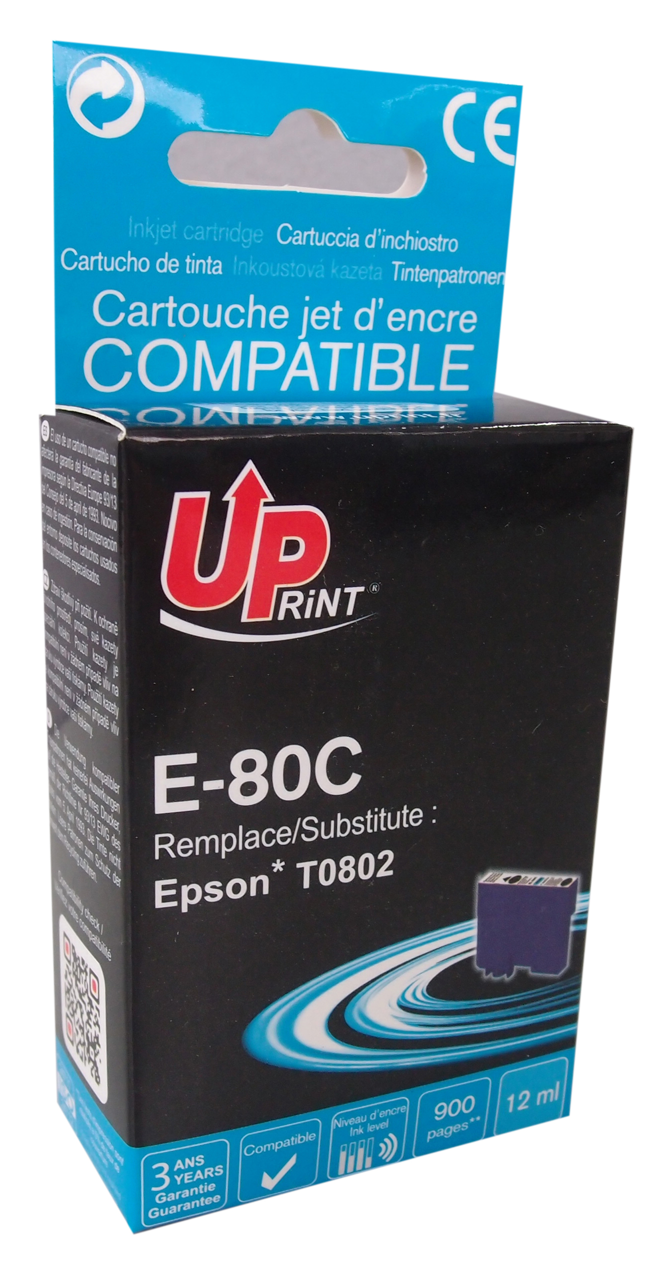 Uprint cartouche compatible EPSON T0802 remplace C13T08024010 Cyan