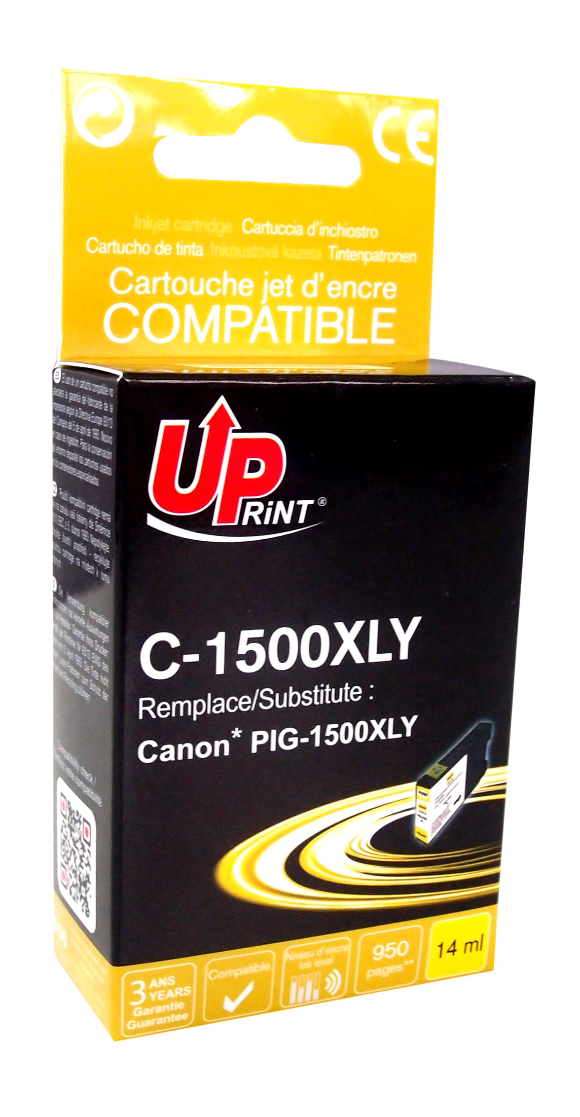 Uprint cartouche compatible CANON PGI1500 XL remplace 9195B001 Jaune