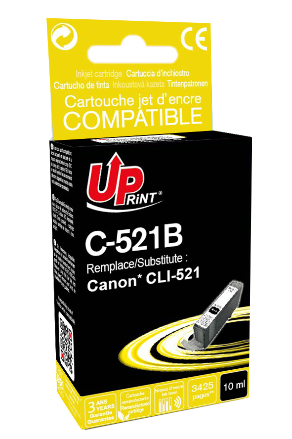 Uprint cartouche remanufacturée CANON CLI521 remplace 2933B008 Noir