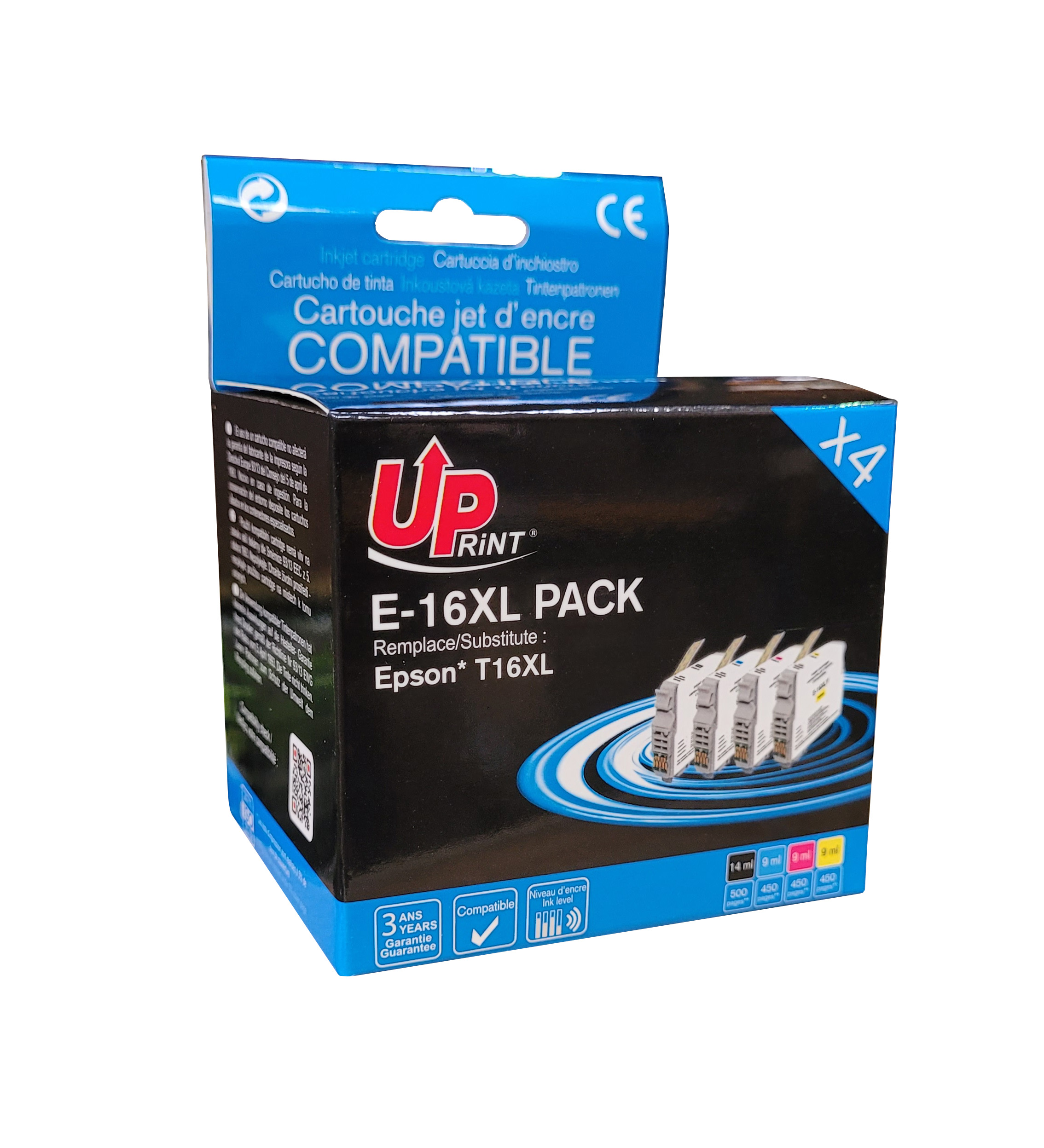 Uprint PACK 4 cartouches compatible EPSON 16XL remplace C13T16364011 N/C/M/J