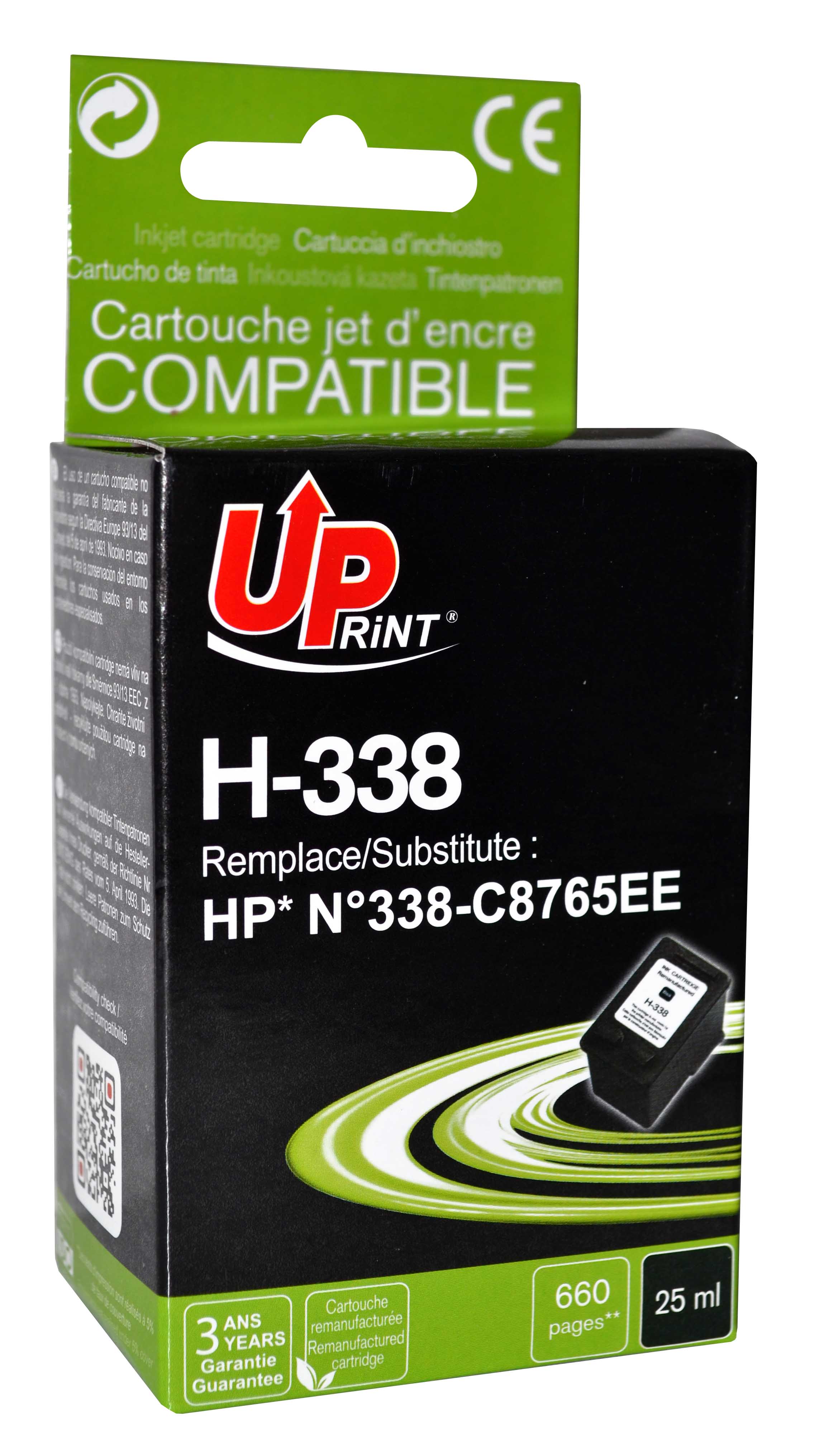 Uprint cartouche remanufacturée HP N°338 remplace C8765EE Noir