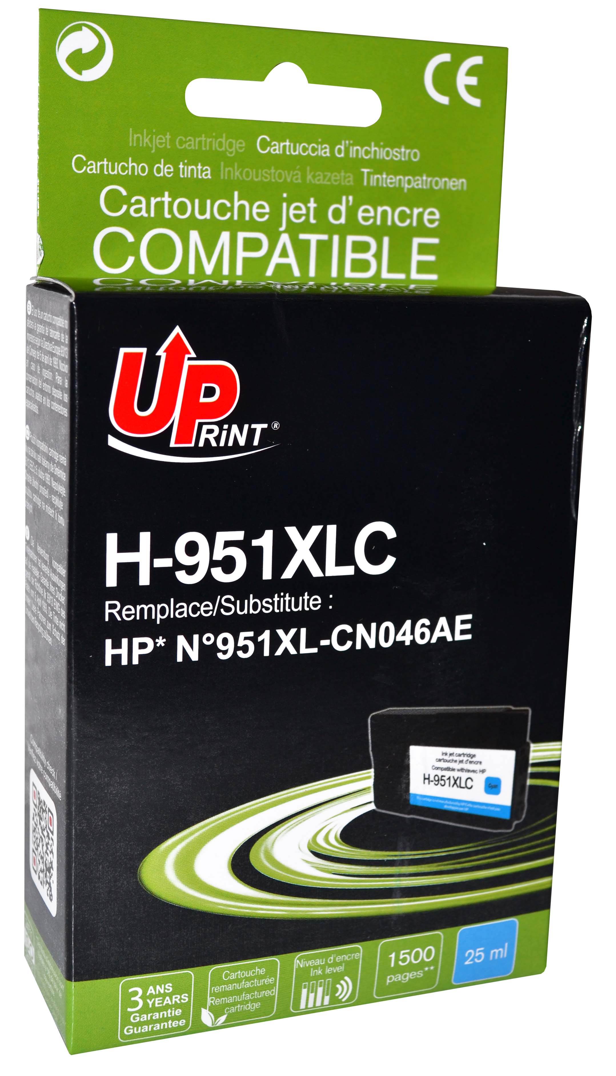 Uprint cartouche remanufacturée HP N°951XL remplace CN046AE Cyan