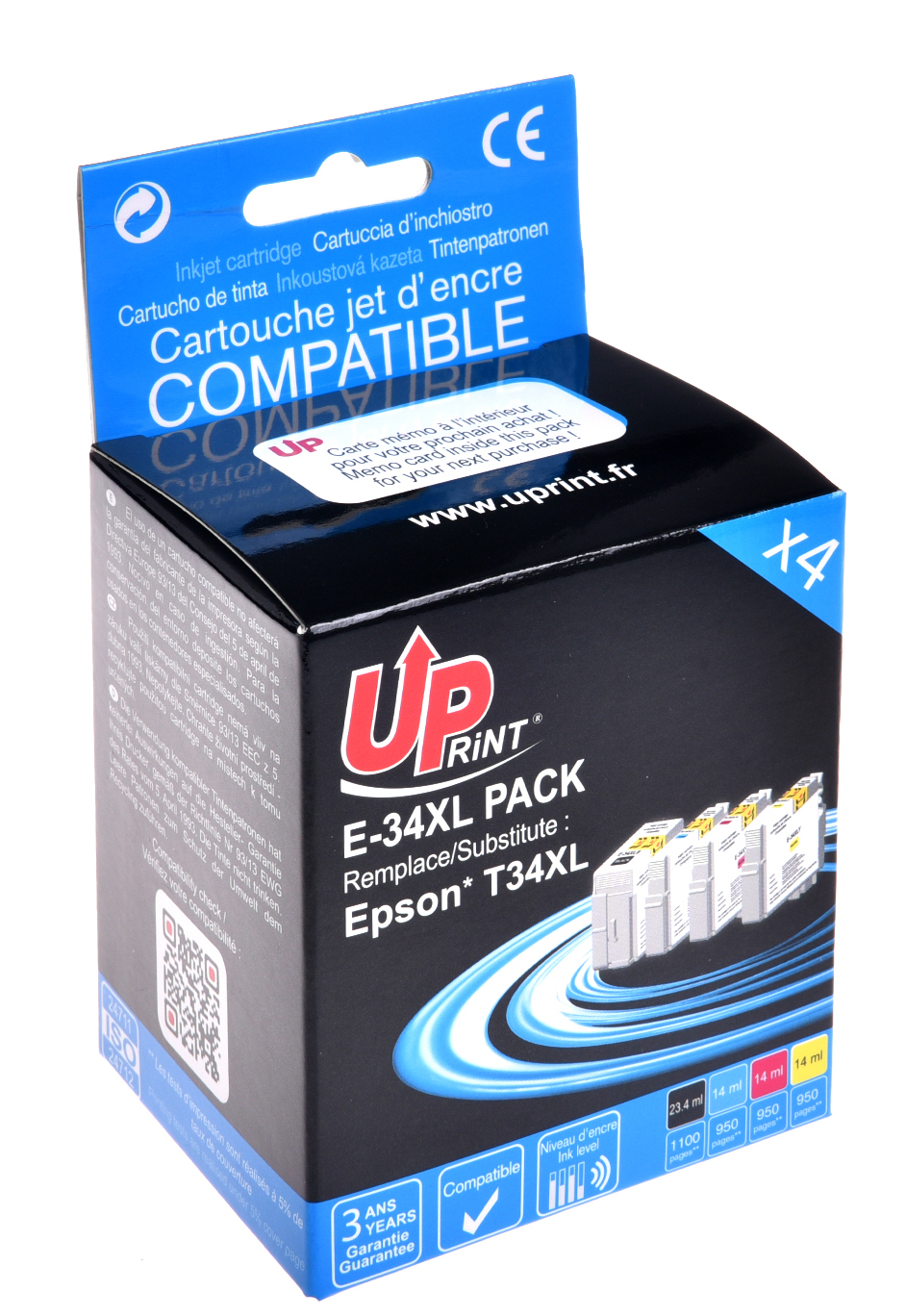 Uprint PACK 4 cartouches compatible EPSON 34XL remplace C13T34714010 N/C/M/J