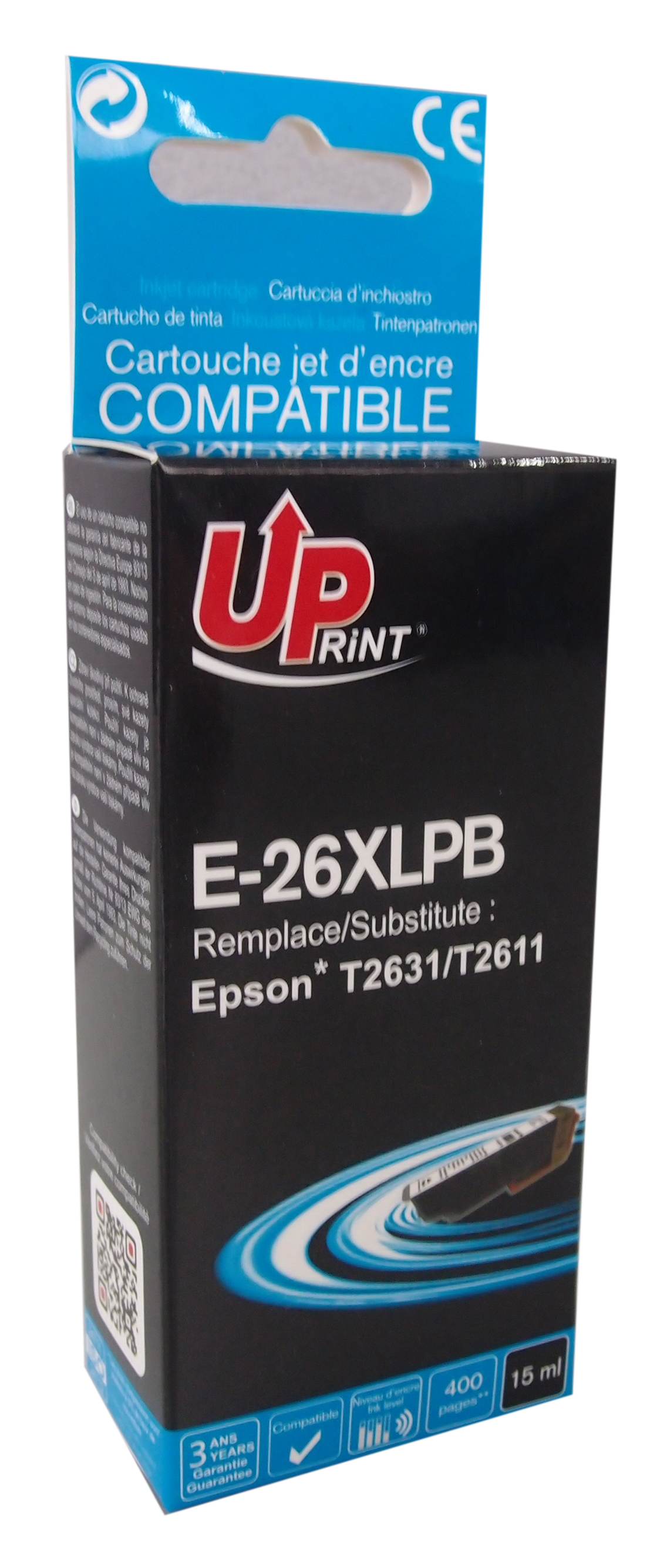 Uprint cartouche compatible EPSON 26XL remplace C13T26314012 Photo Noir