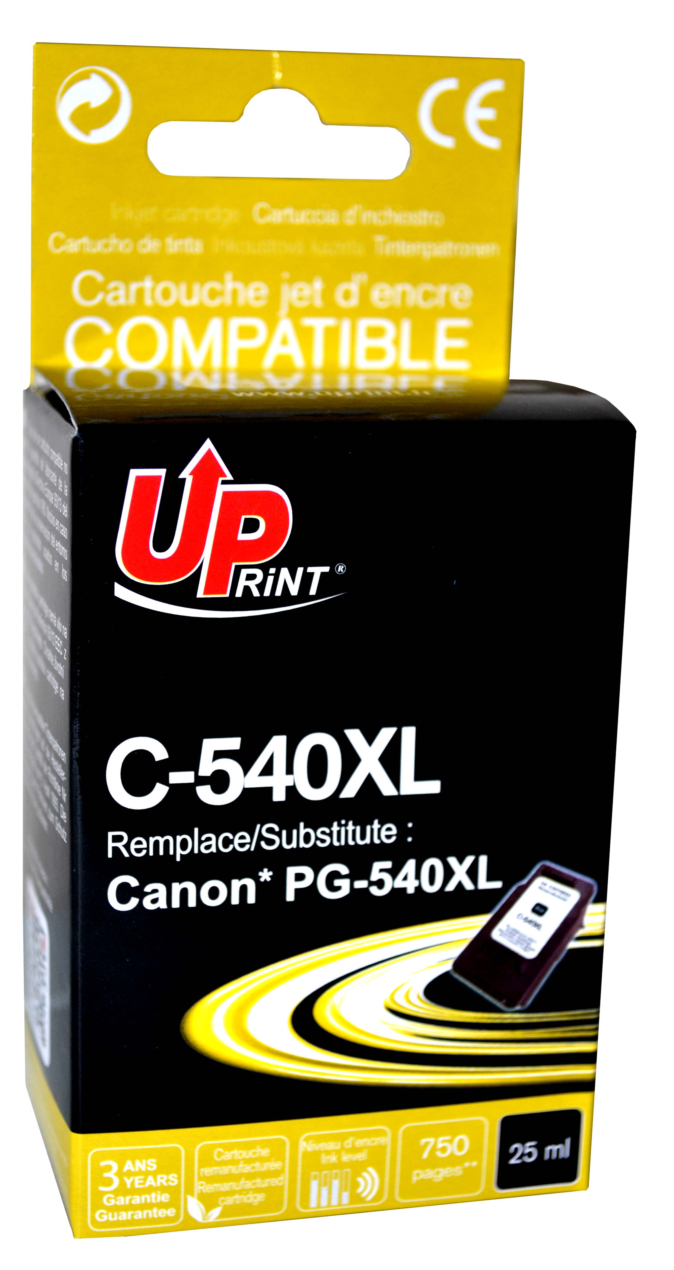 Uprint cartouche remanufacturée CANON PG540XL remplace 5222B005 Noir