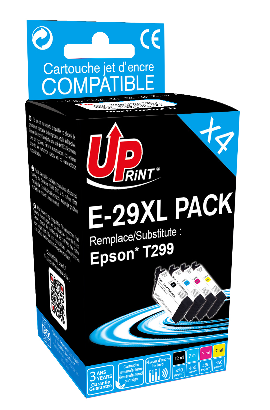 Uprint PACK 4 cartouches remanufacturéeS EPSON 29XL remplace C13T29964011 N/C/M/J