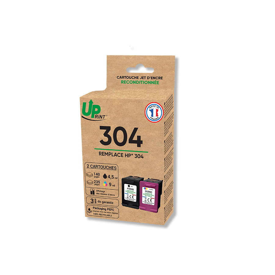 Uprint PACK 2 cartouches remanufacturéeS en France HP 304 NoirE + Couleur