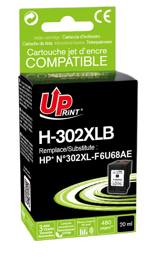Uprint cartouche remanufacturée HP N°302XL remplace F6U68AE Noir