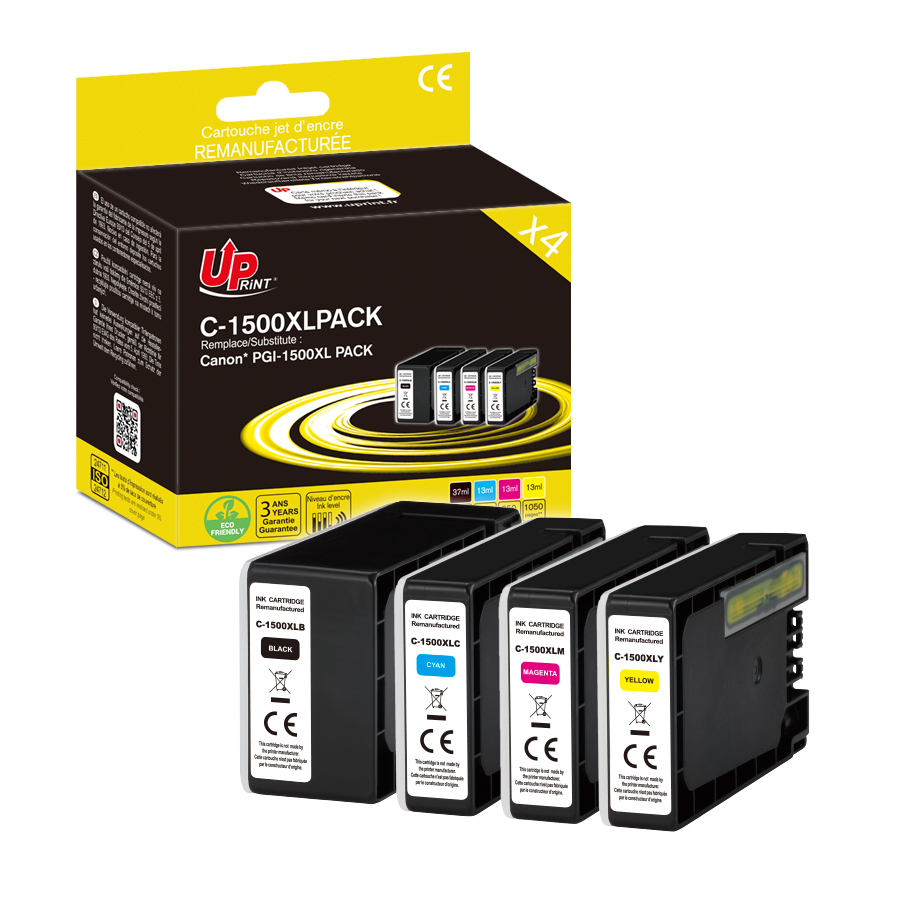 Uprint PACK 4 cartouches remanufacturéeS CANON PGI-1500XL PACK N/C/M/J