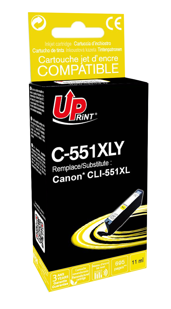 Uprint cartouche remanufacturée CANON CLI551XL remplace 6446B001 Jaune