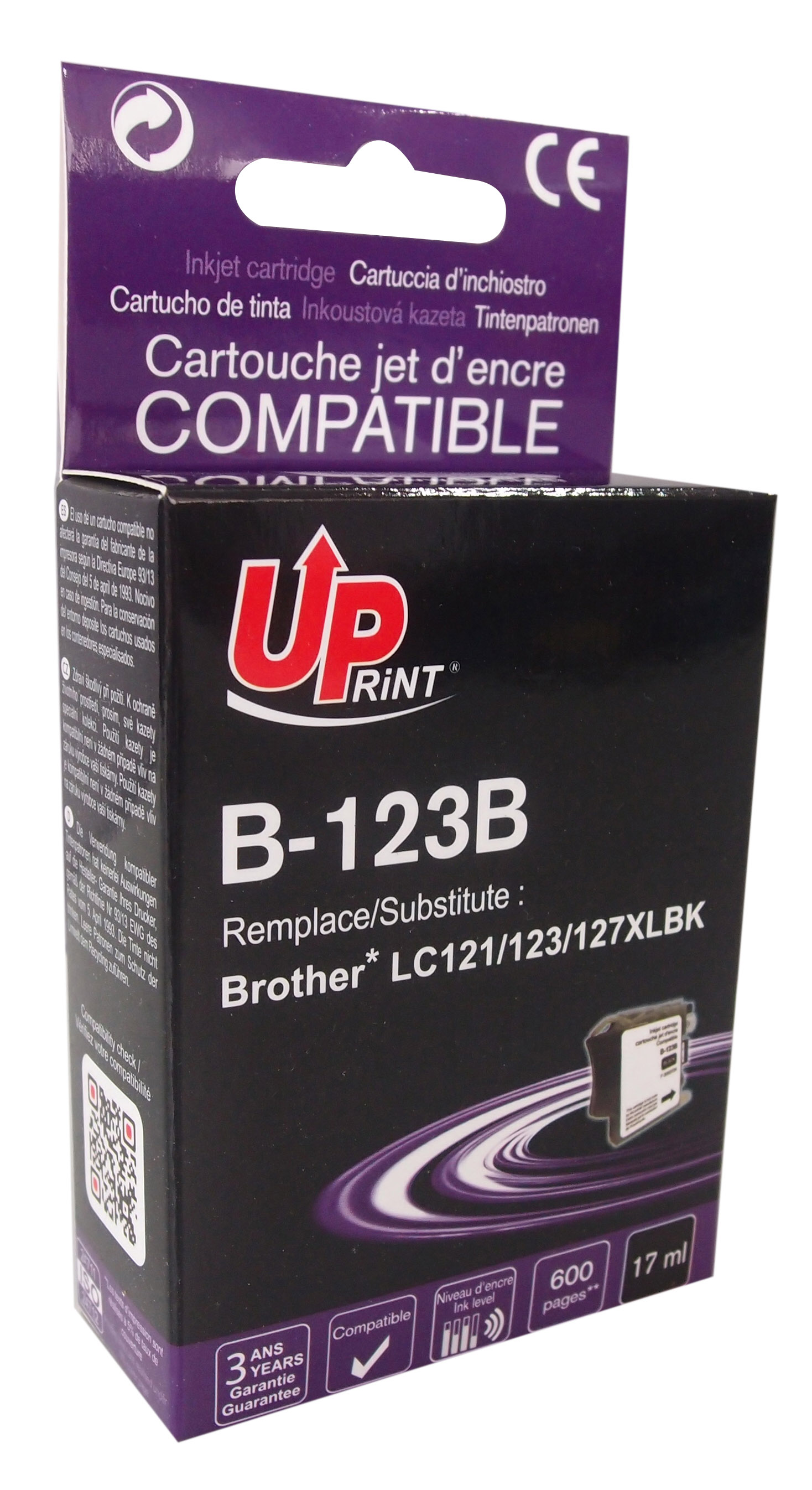 Uprint cartouche compatible BROTHER LC123 Noir
