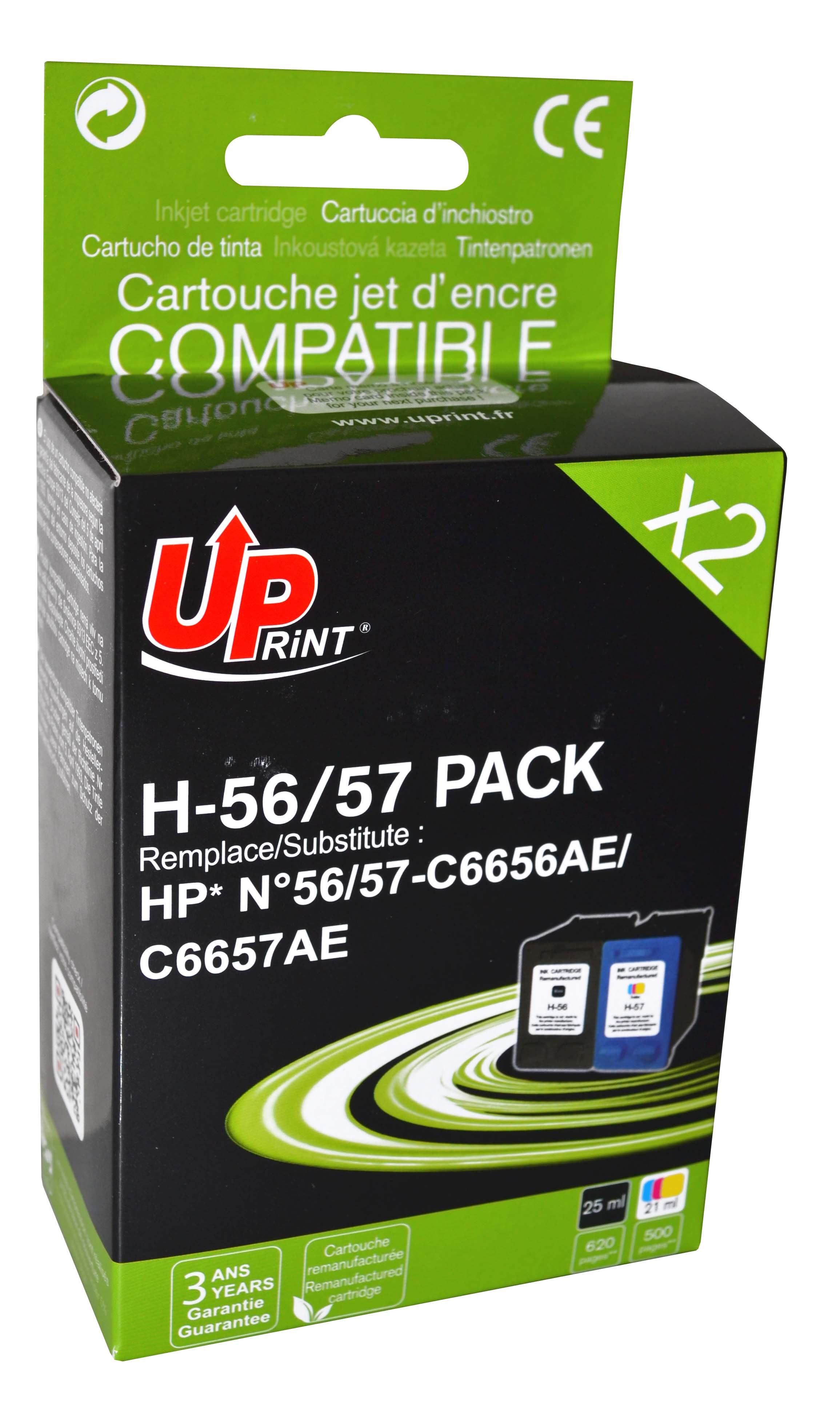 Uprint PACK 2 cartouches remanufacturéeS HP 56/57 remplace C6657AE/C6656AE N/CL