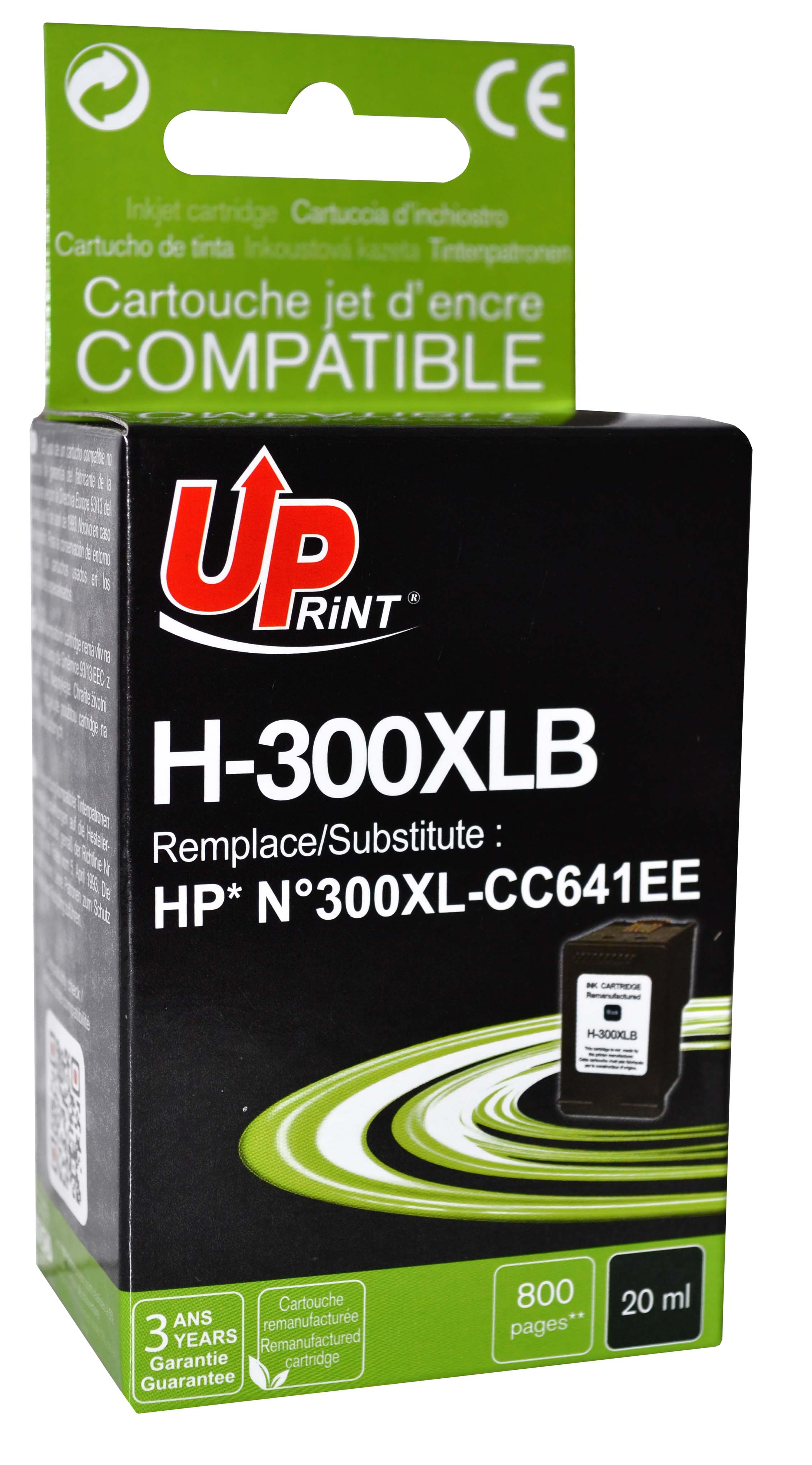 Uprint cartouche remanufacturée HP N°300XL remplace CC641EE Noir