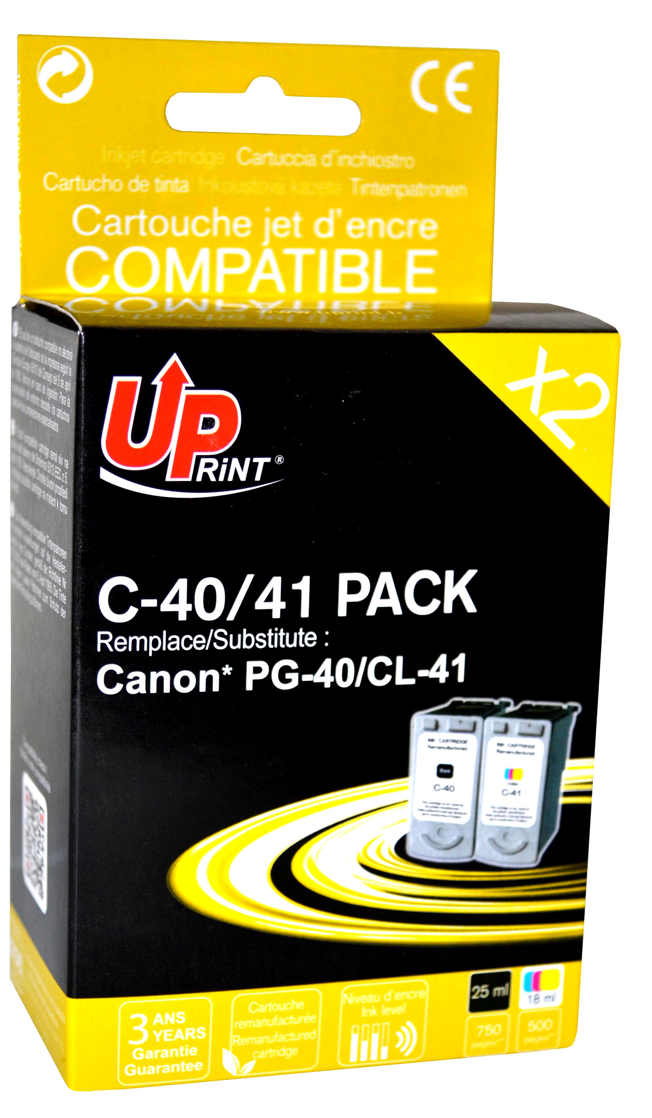 Uprint PACK 2 cartouches remanufacturéeS CANON PG40/CL41 remplace 0615B043 N/CL