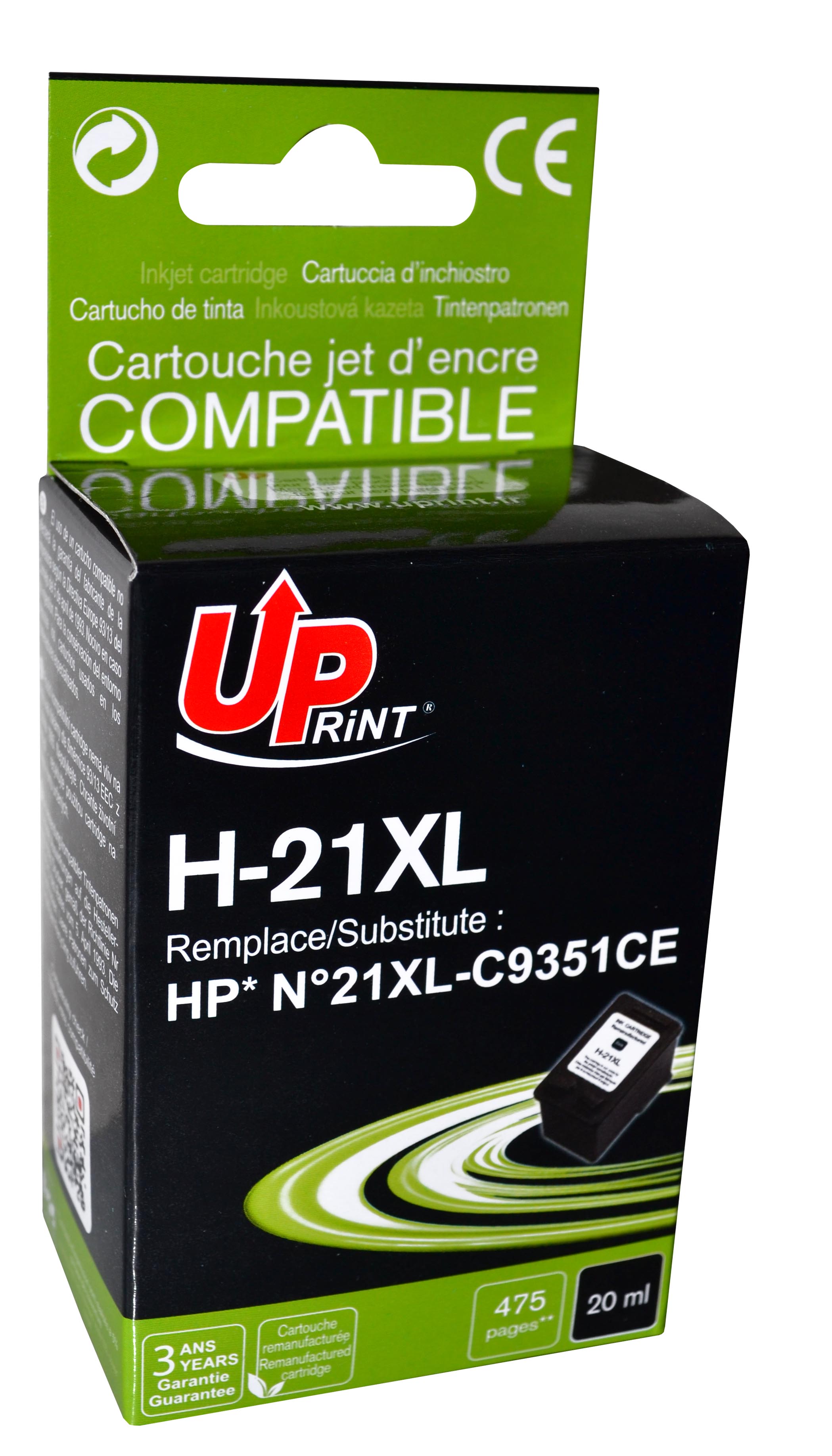 Uprint cartouche remanufacturée HP N°21 remplace C9351CE Noir