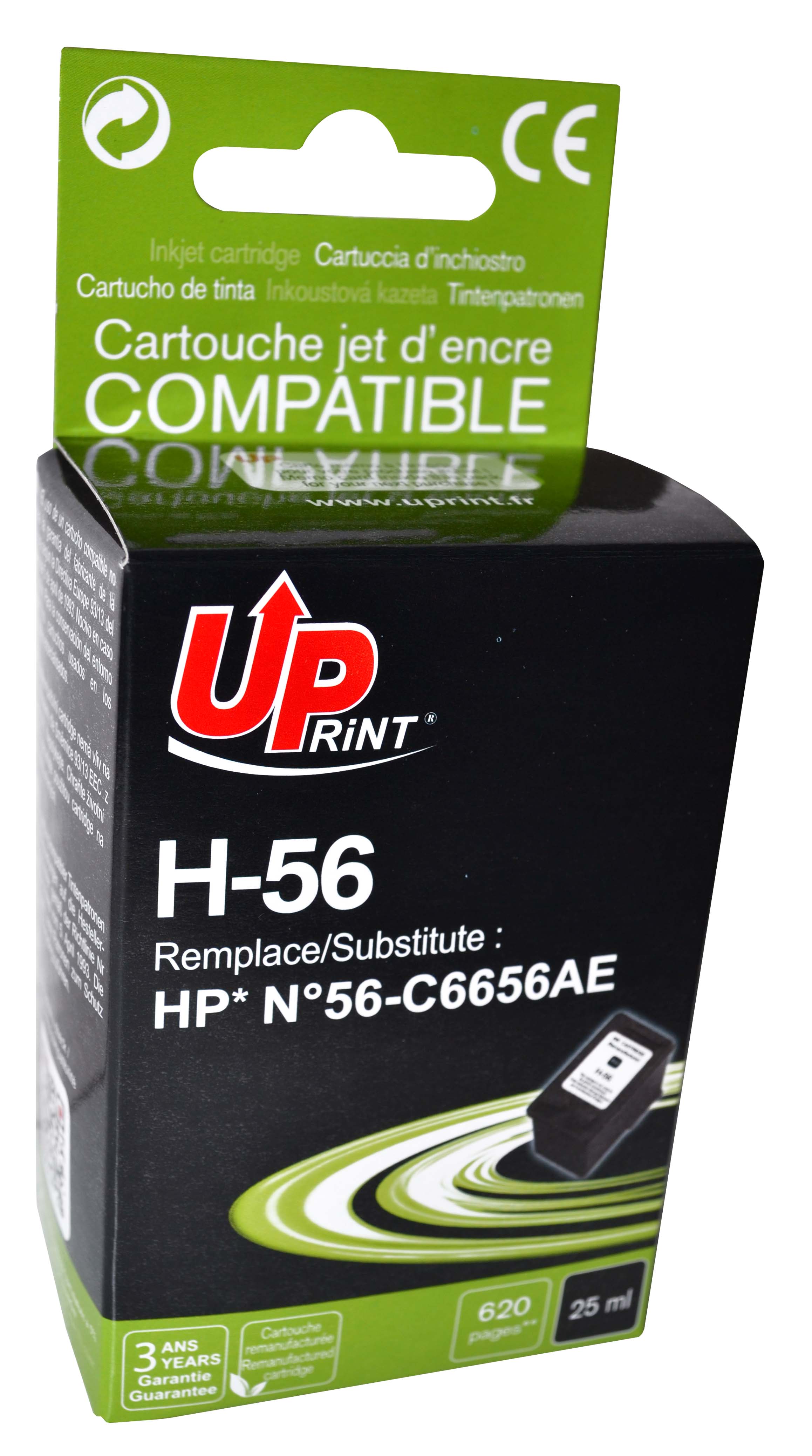 Uprint cartouche remanufacturée HP N°56 remplace C6656AE Noir