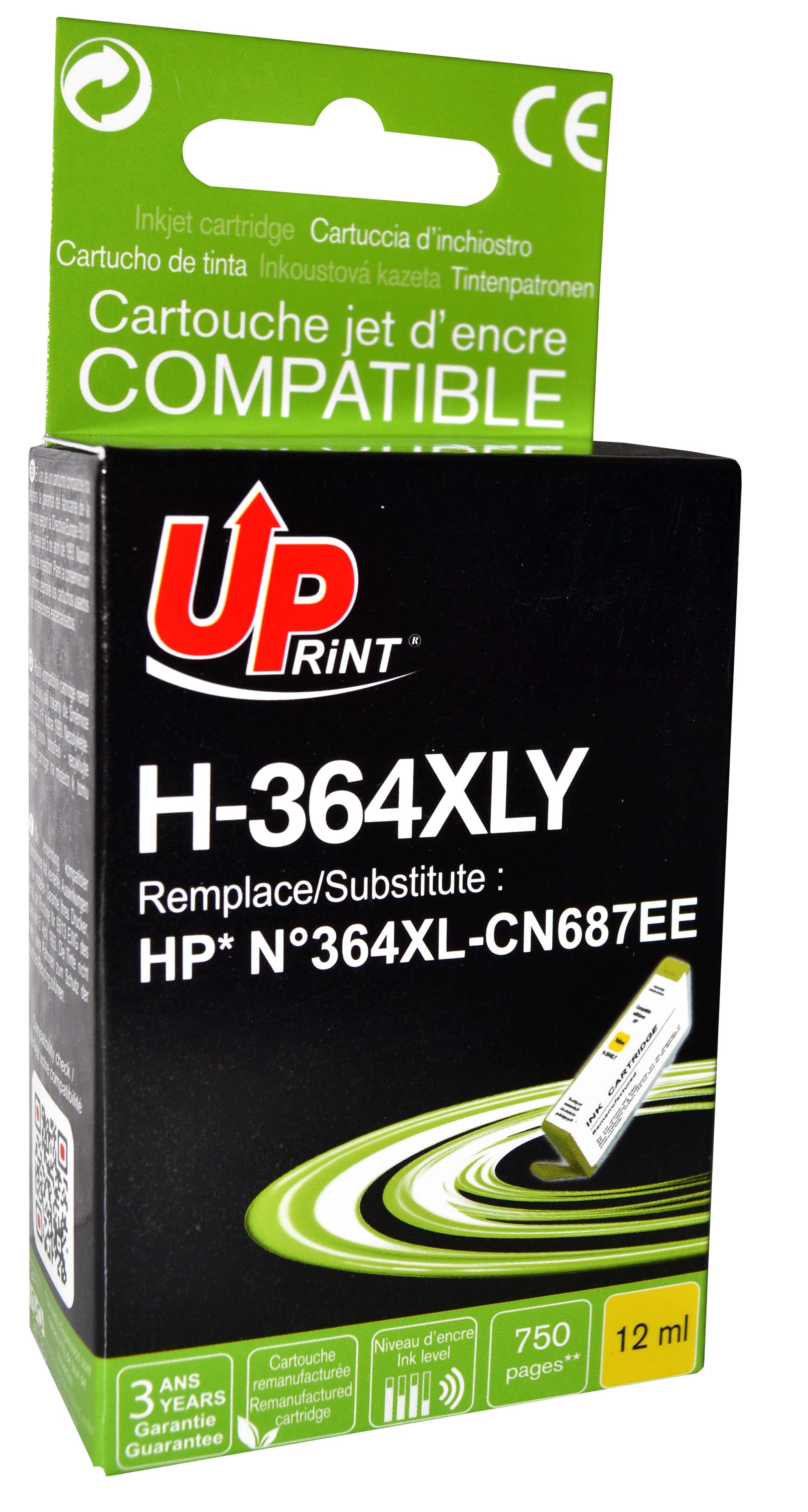 Uprint cartouche remanufacturée HP N°364XL remplace CB320EE Jaune