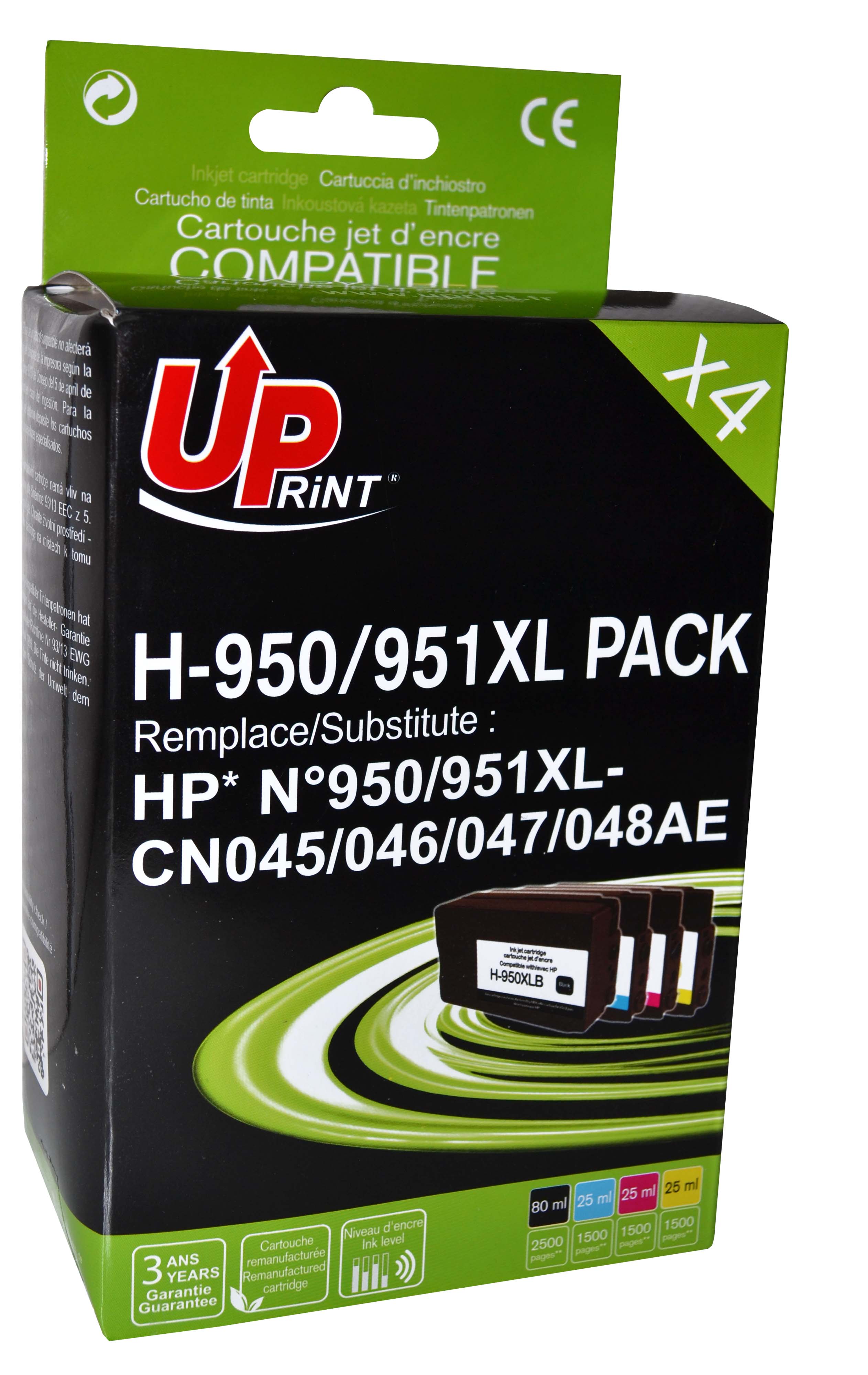 Uprint PACK 4 cartouches remanufacturéeS HP 950/951XL remplace CN045/46/47/48 N/C/M/J