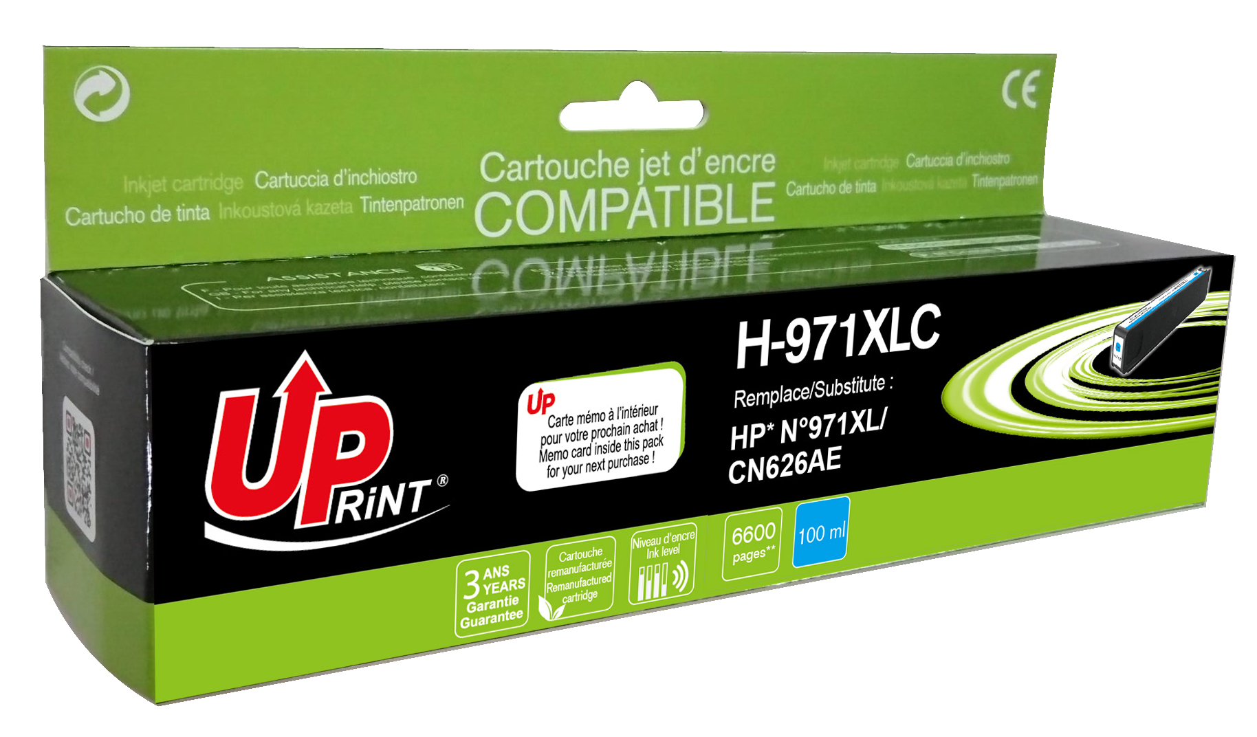 Uprint cartouche remanufacturée HP N°971XL remplace CN626AE Cyan