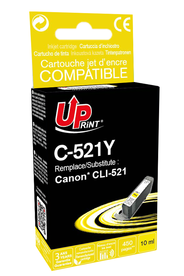 Uprint cartouche remanufacturée CANON CLI521 remplace 2936B001 Jaune