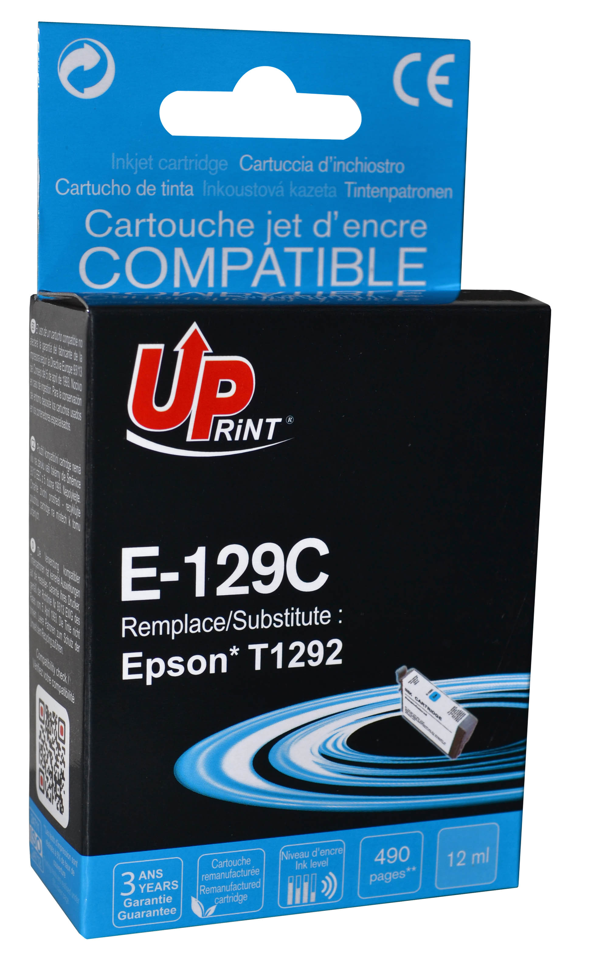 Uprint cartouche remanufacturée EPSON T1292 remplace C13T12924011 Cyan