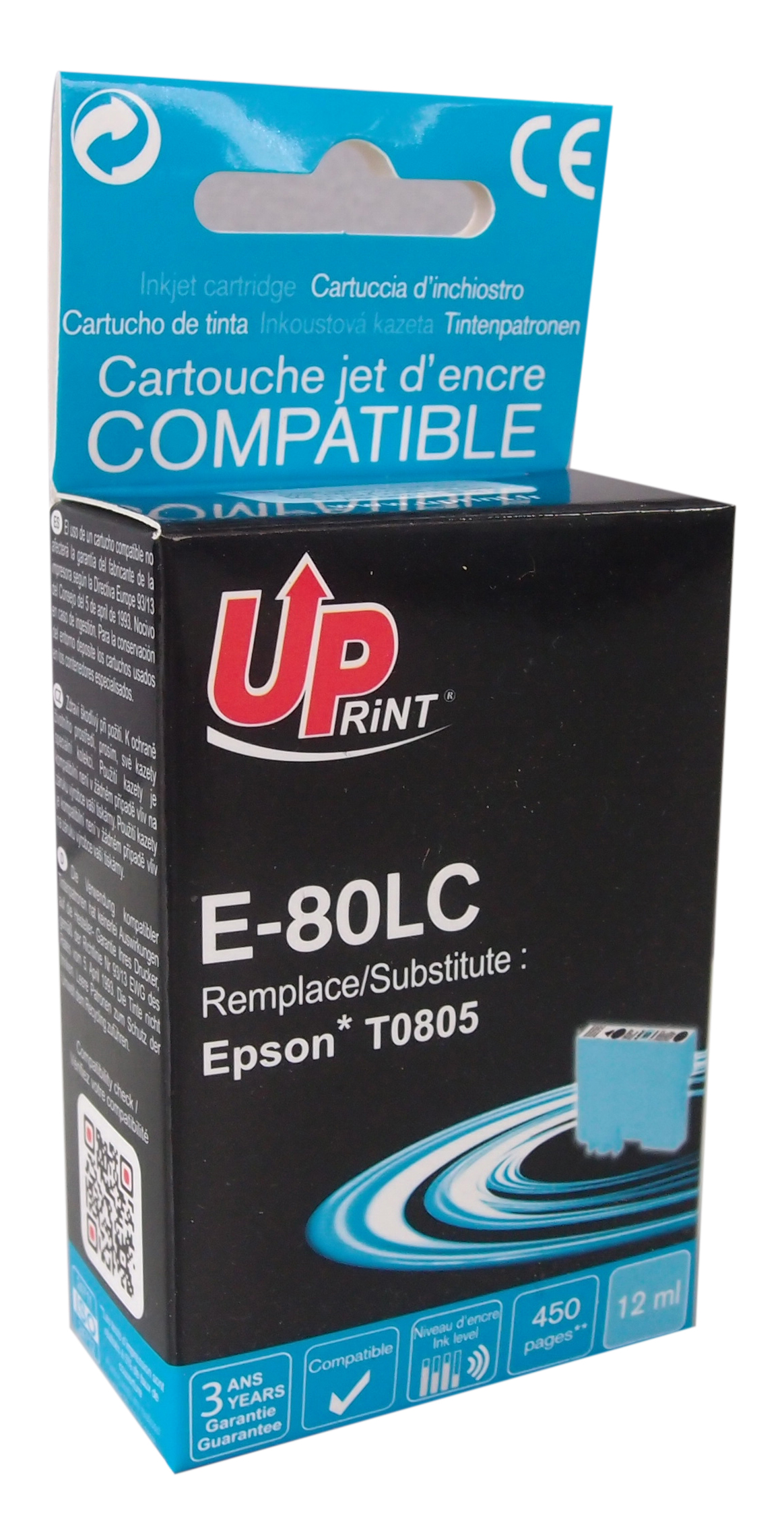 Uprint cartouche compatible EPSON T0805 remplace C13T08054010 Cyan Clair