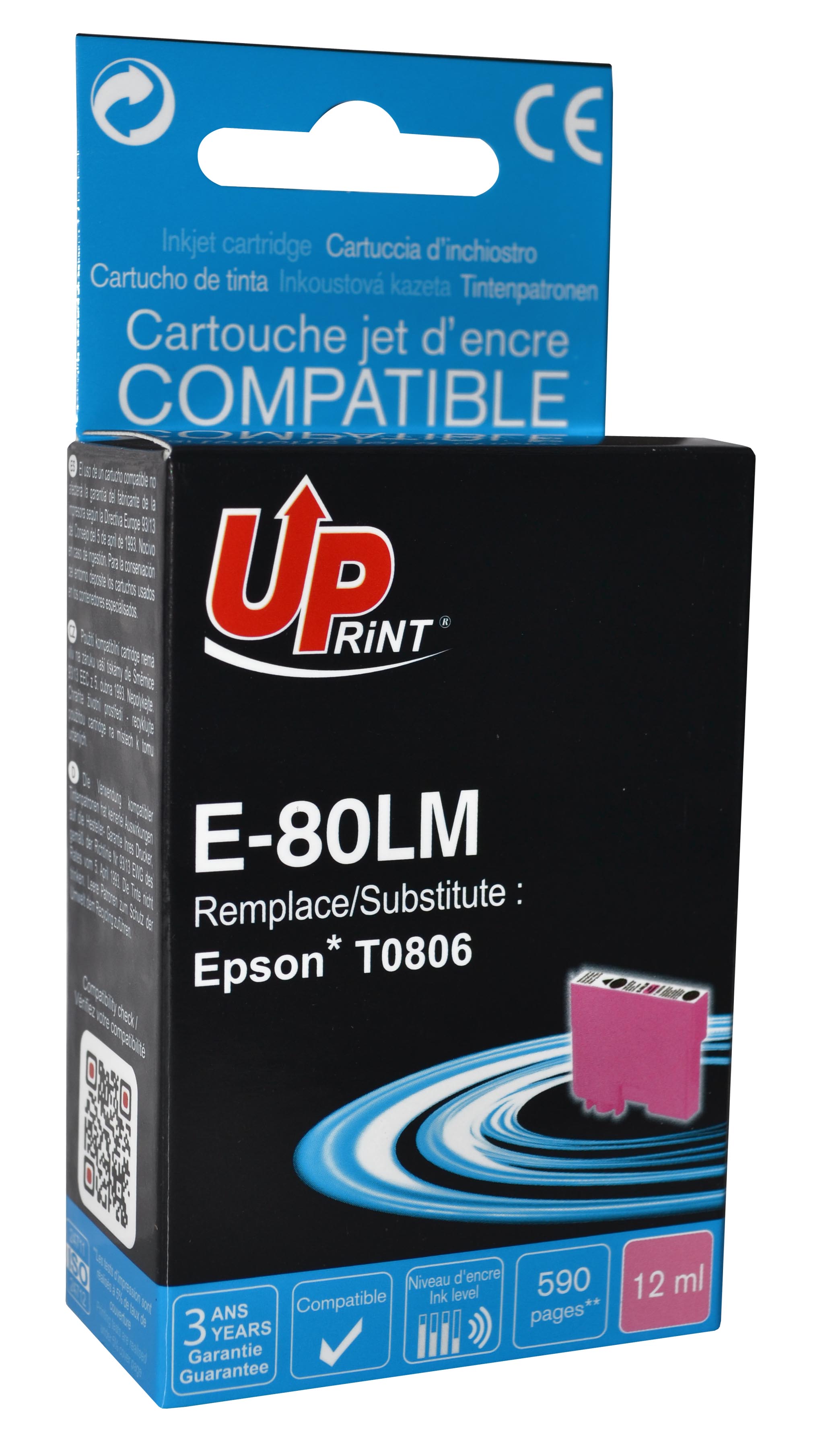 Uprint cartouche compatible EPSON T0806 remplace C13T08064010 Magenta Clair