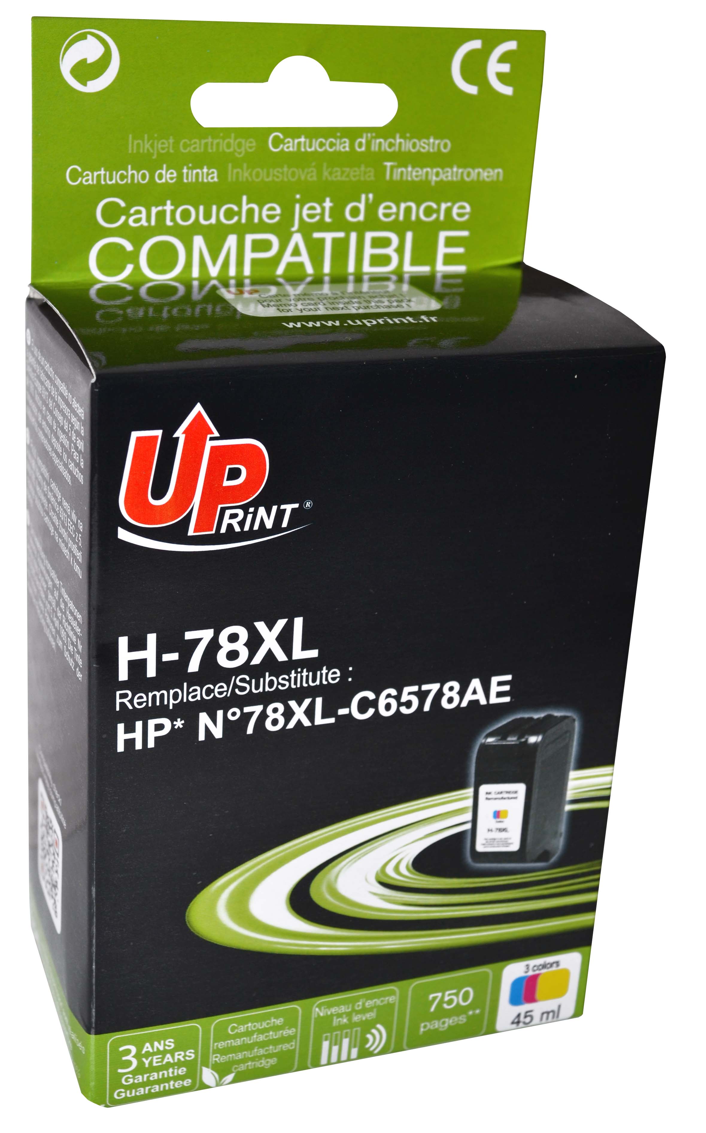 Uprint cartouche remanufacturée HP N°78XL remplace C6578AE Couleur